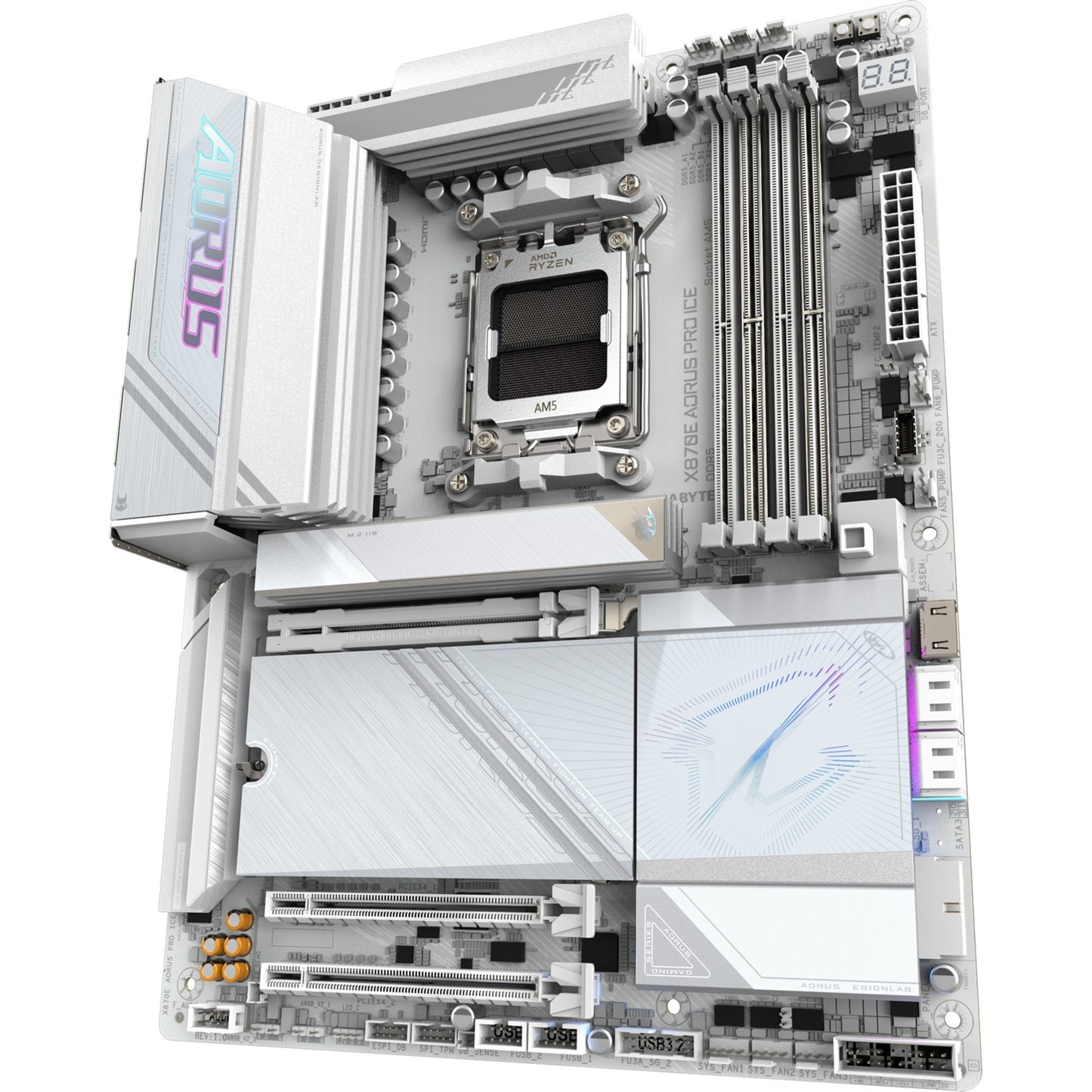 GIGABYTE x870e aorus pro ice socket am5 moederbord (zilver wit, raid, 2.5gb-lan, wi-fi 7, bt, sound, atx)