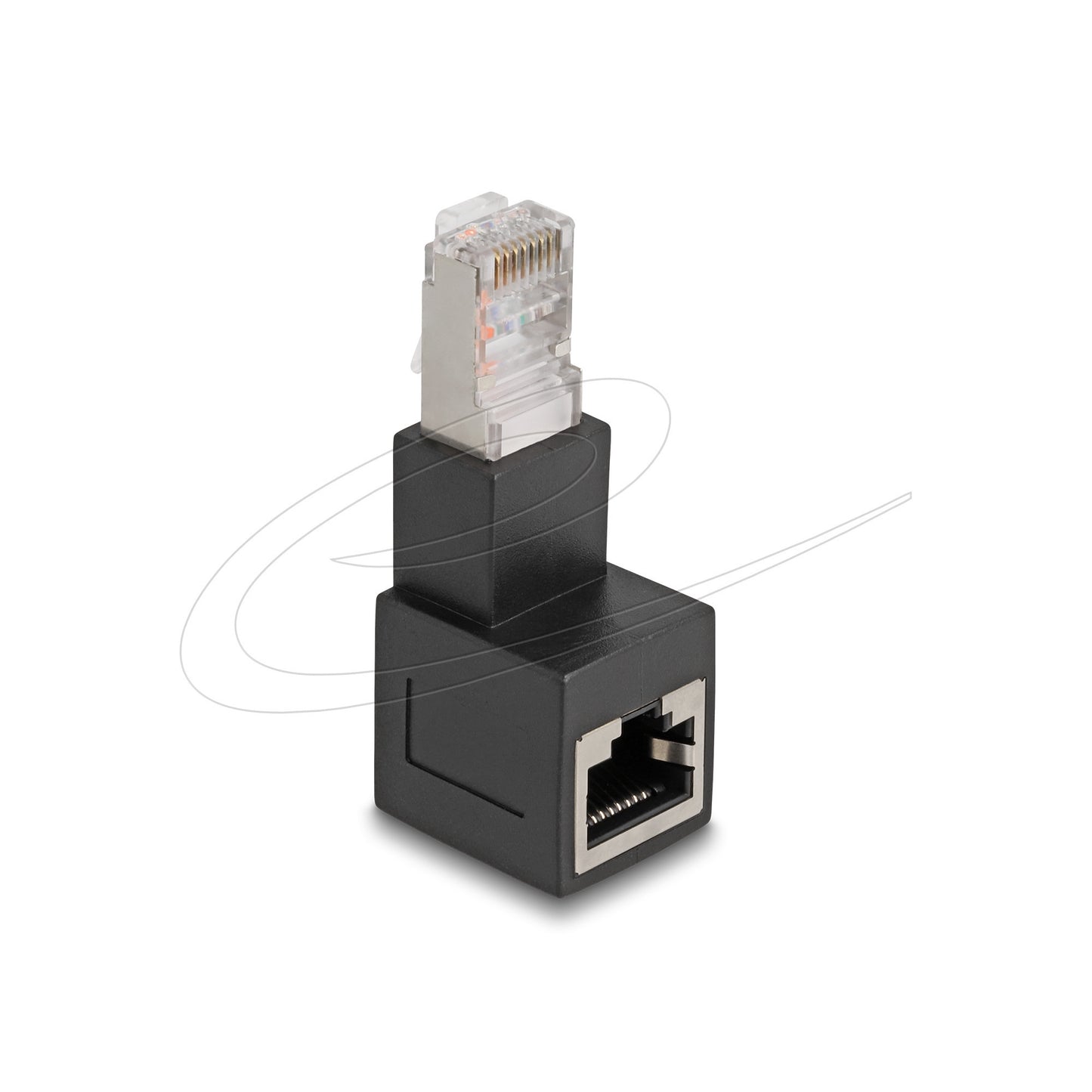 DeLOCK rj45 plug to rj45 jack adapter cat.6a 90° downwards angled (zwart)