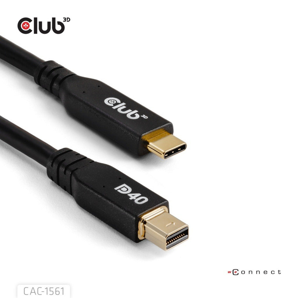 Club 3D usb-c naar minidisplayport dp40 bidirectioneel adapter (zwart, 2 meter, vesa-gecertificeerd)