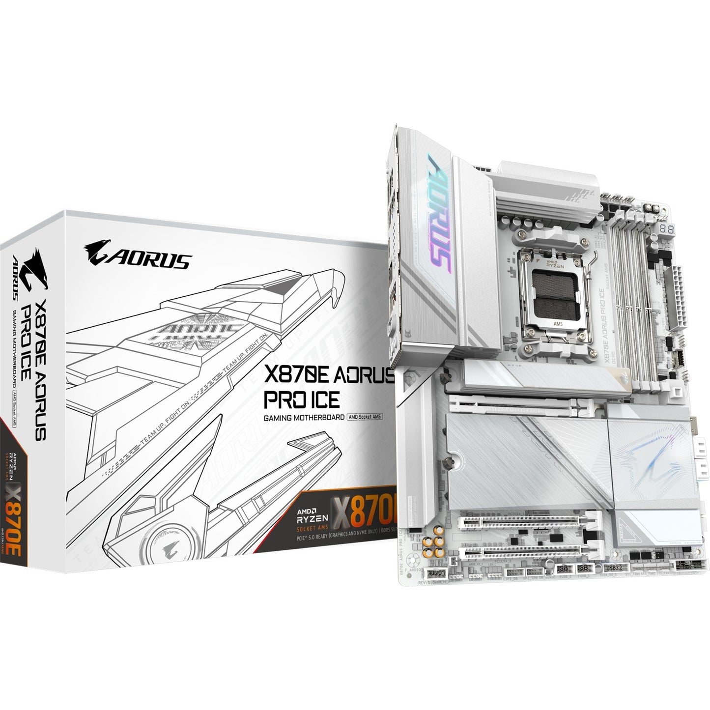 GIGABYTE x870e aorus pro ice socket am5 moederbord (zilver wit, raid, 2.5gb-lan, wi-fi 7, bt, sound, atx)