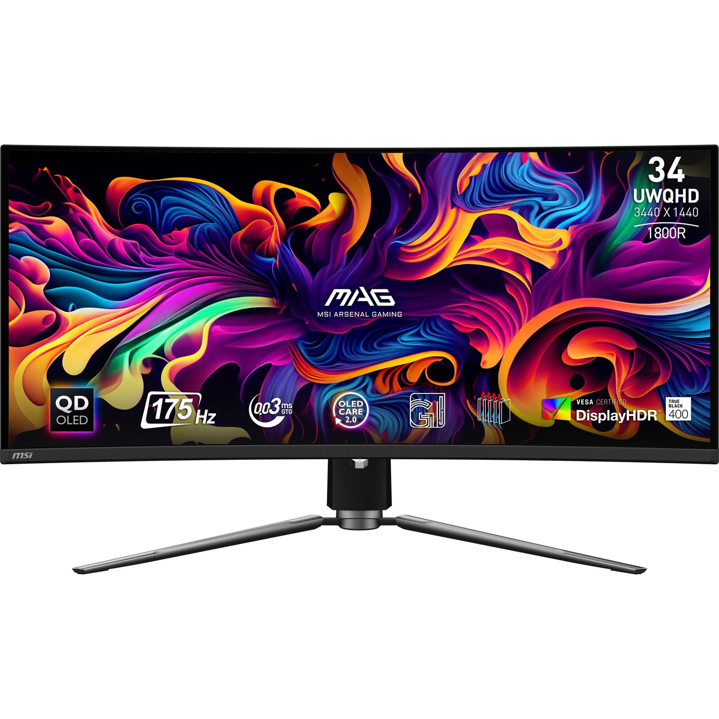 MSI mag 341cqp qd-oled 34 curved ultrawide gaming monitor (zwart, 2x hdmi, displayport, 2x usb-a, usb-b, usb-c, 175 hz)