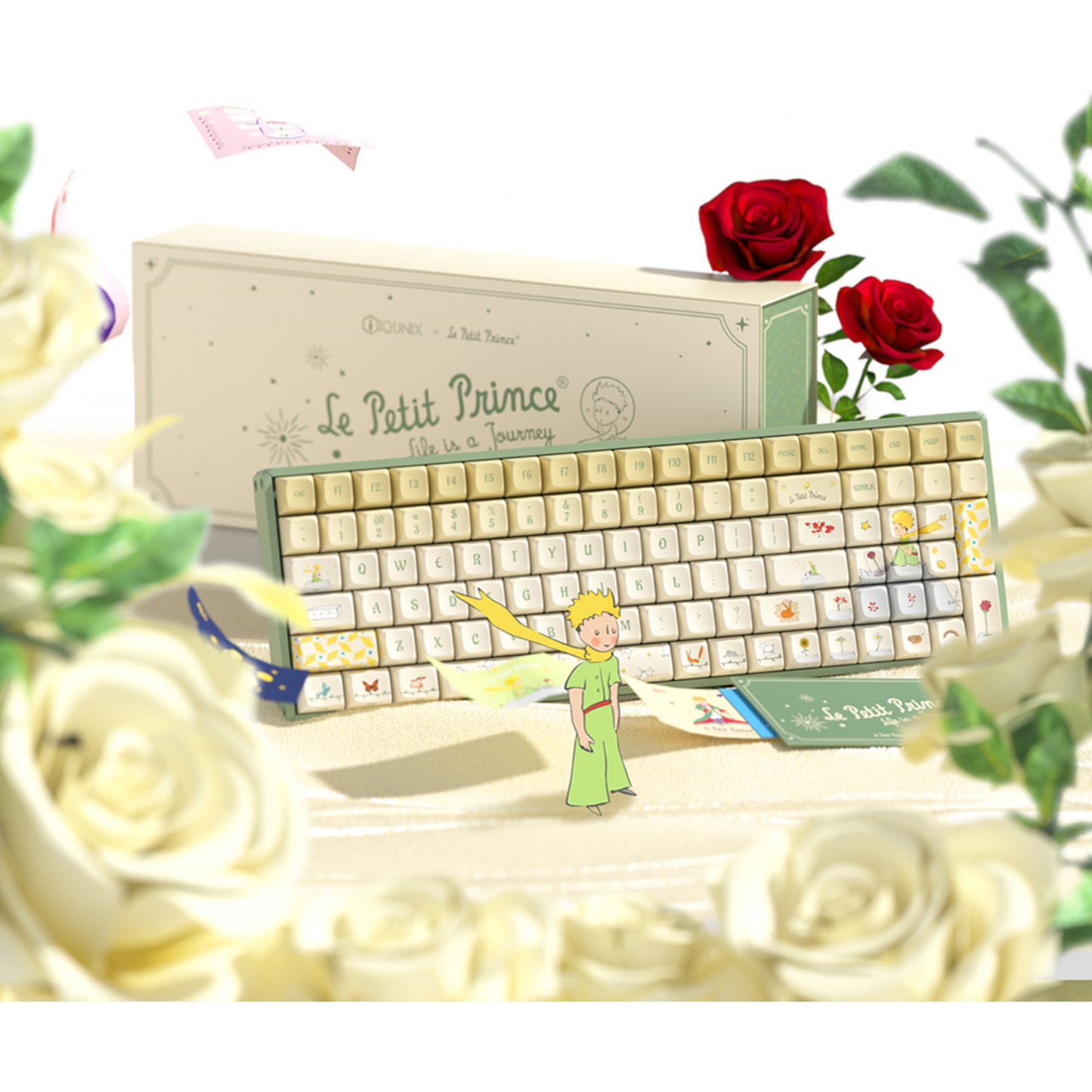 Iqunix F97 Floral Date RGB mechanisch gaming toetsenbord (Groen, US lay-out (QWERTY), IQUNIX Little Prince, 96%, RGB leds, Hot-swappable, PBT, 2.4GHz | Bluetooth 5.1 | USB-C)