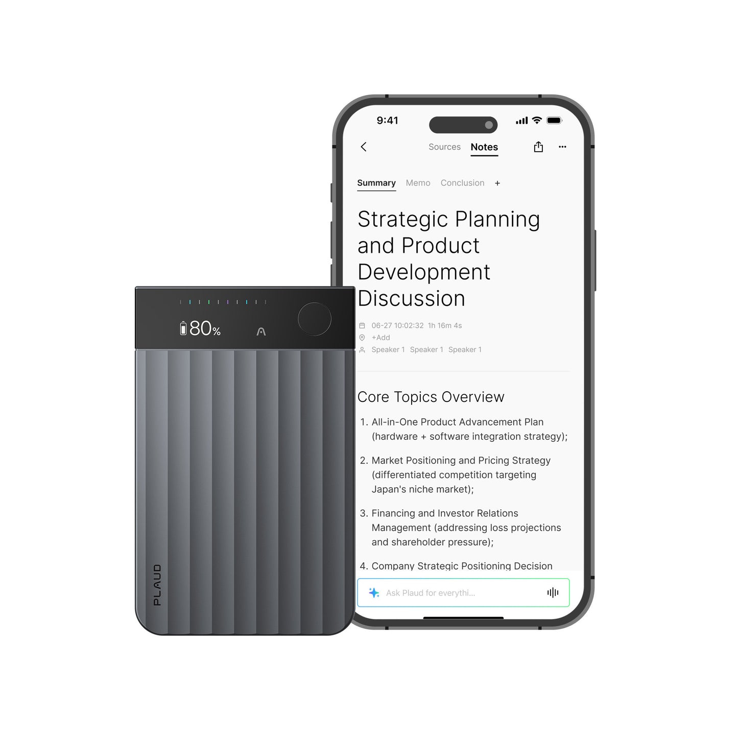 Plaud Note Pro dicteerapparaat (Zwart, 64 GB, Bluetooth (BLE 5.4), Dual-band Wi-Fi (2.4GHz 5GHz))