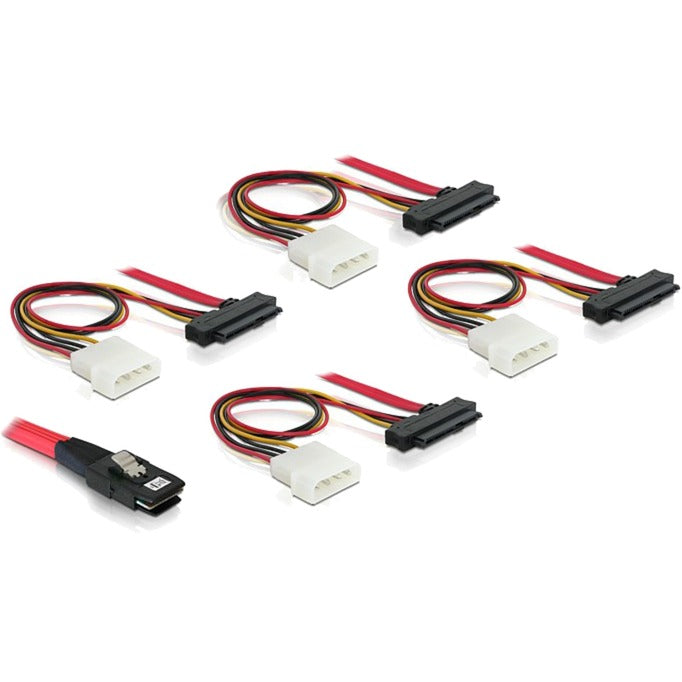 DeLOCK mini sas sff-8087 > 4 x sas sff-8482 + power adapter (rood zwart, 1 meter)