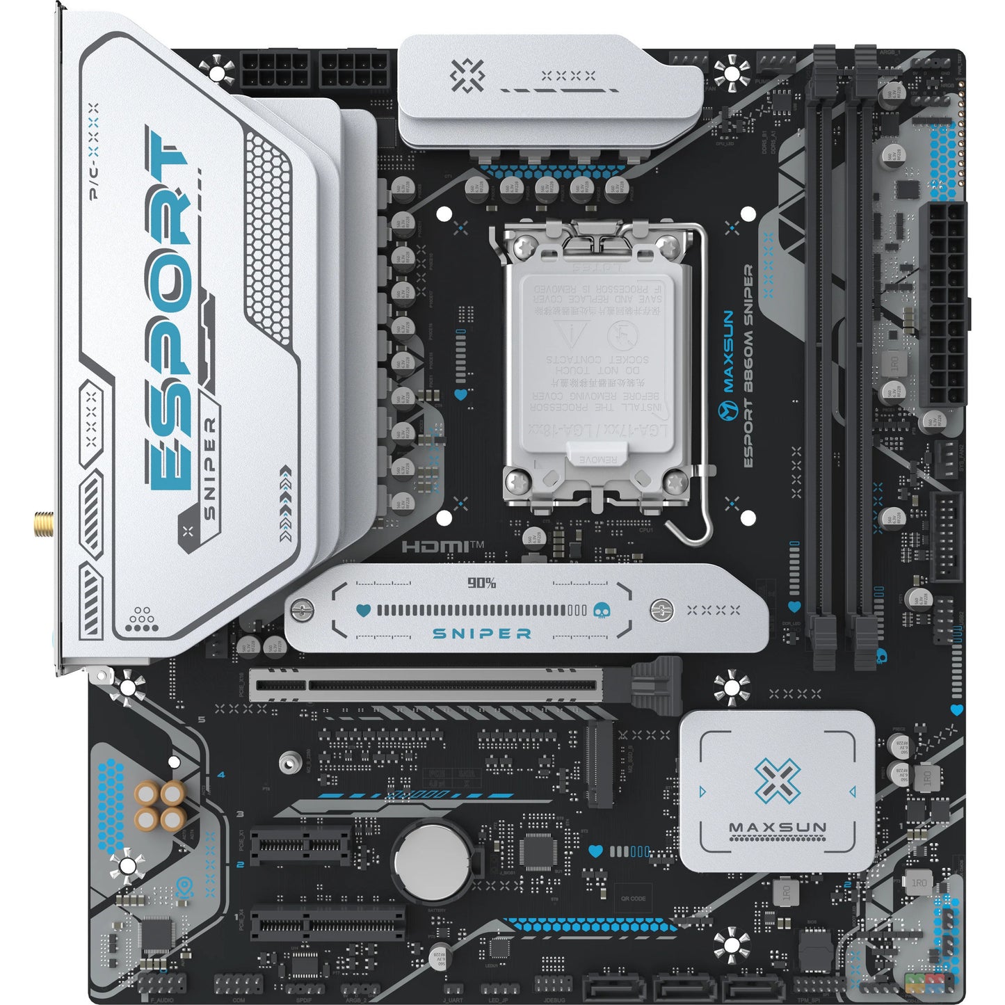 MAXSUN ms-esport b860m sniper wifi socket 1851 moederbord (zwart, raid, 2.5 gb-lan, wlan, bt, sound, µatx)