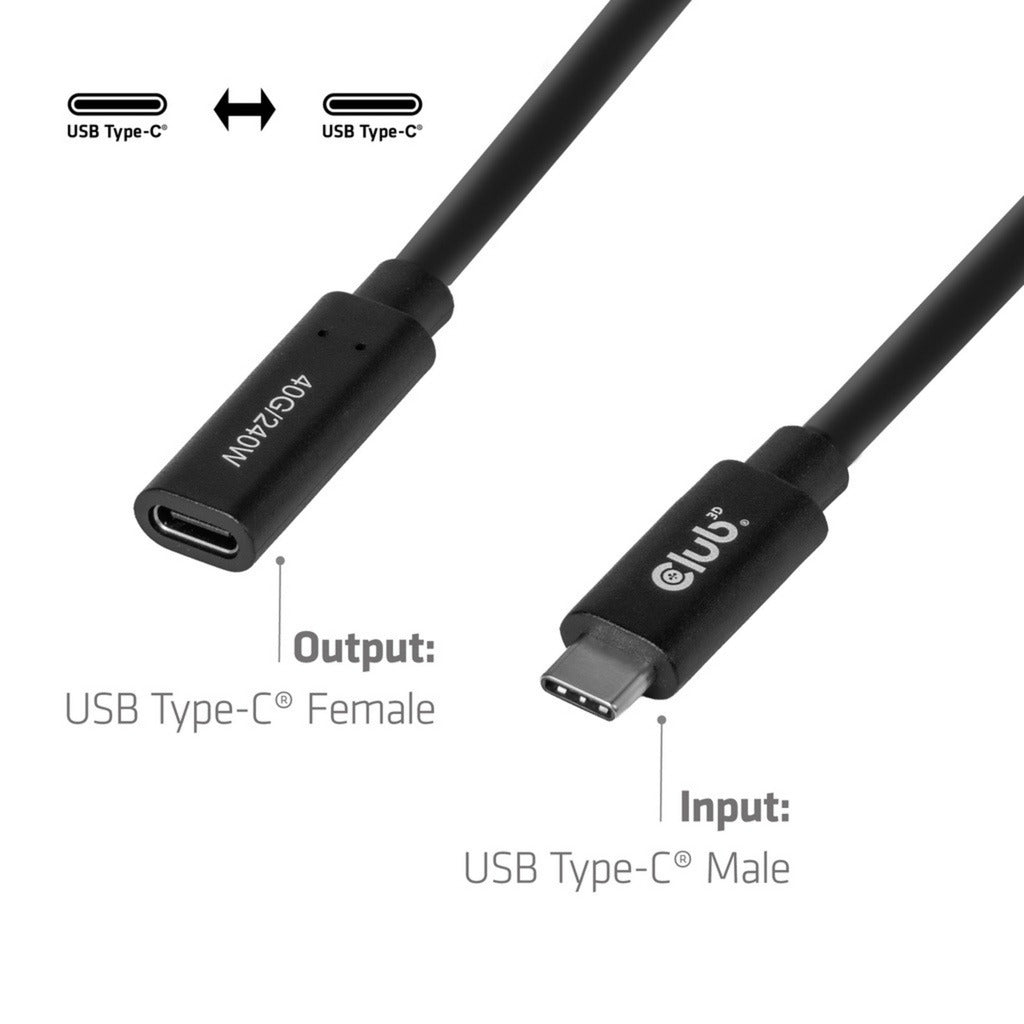 Club 3D usb-c 40 gbps verlengkabel (zwart, 1 meter, 8k 60hz, pd 240 watt)