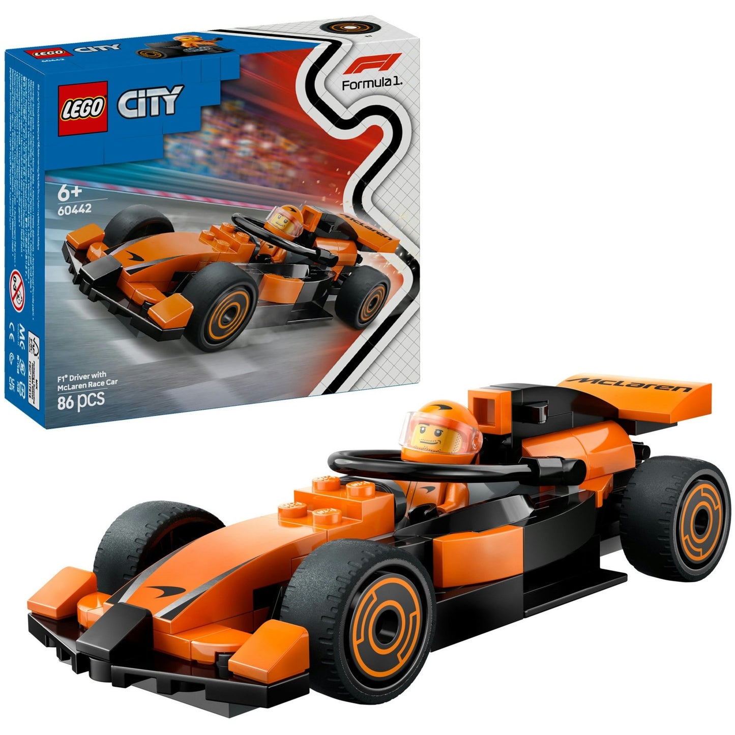 LEGO city 60442 f1 coureur met mclaren racewagen