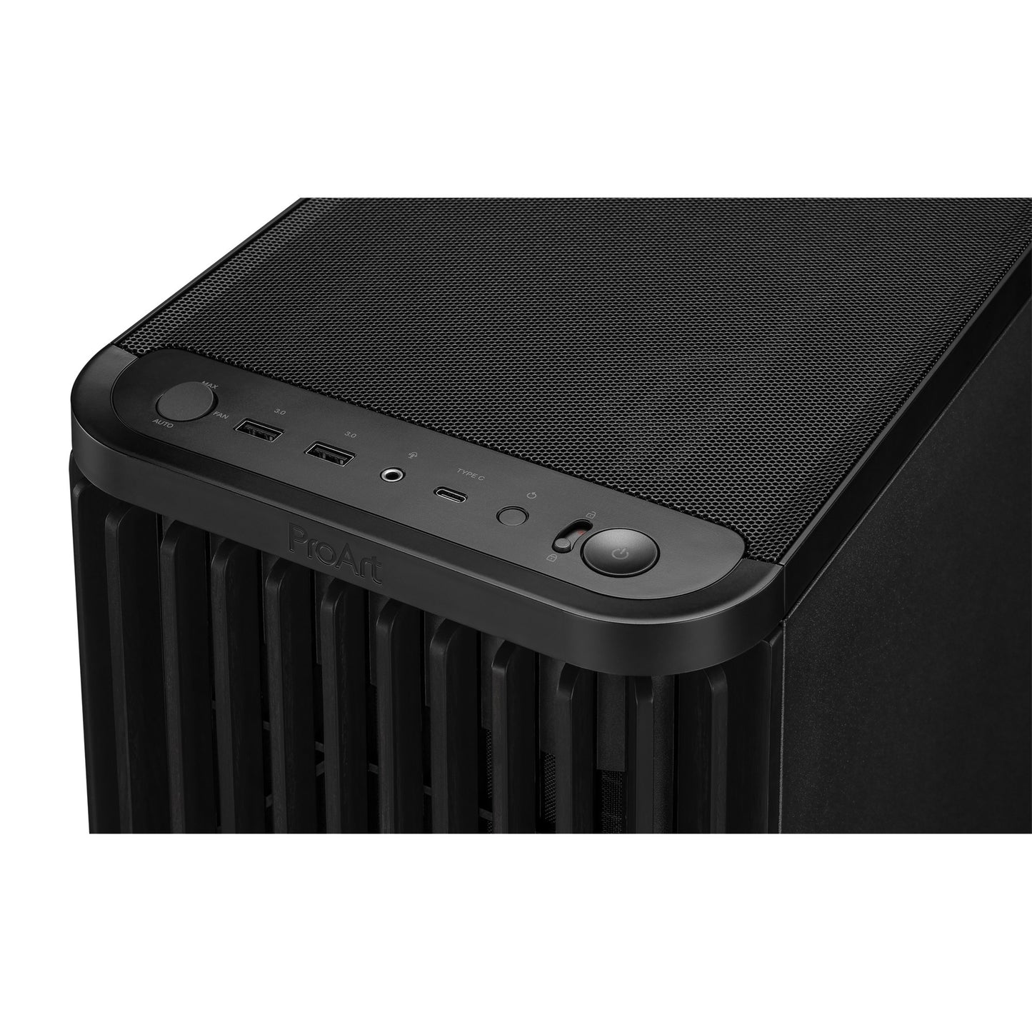 ASUS proart pa401 wood edition - metal panel midi tower behuizing (zwart | 2x usb-a | 1x usb-c)