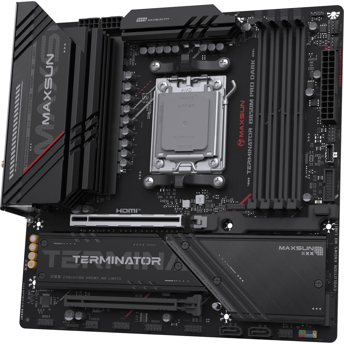 MAXSUN ms-terminator b850m pro dark wifi socket am5 moederbord (zwart, raid, 2.5 gb-lan, wlan, bt, sound, µatx)
