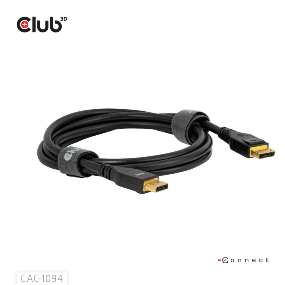 Club 3D displayport 2.1 vesa dp80 gecertificeerde kabel male-male (zwart, 2 meter, 8k 240hz, 10k 60hz, 80gbps)