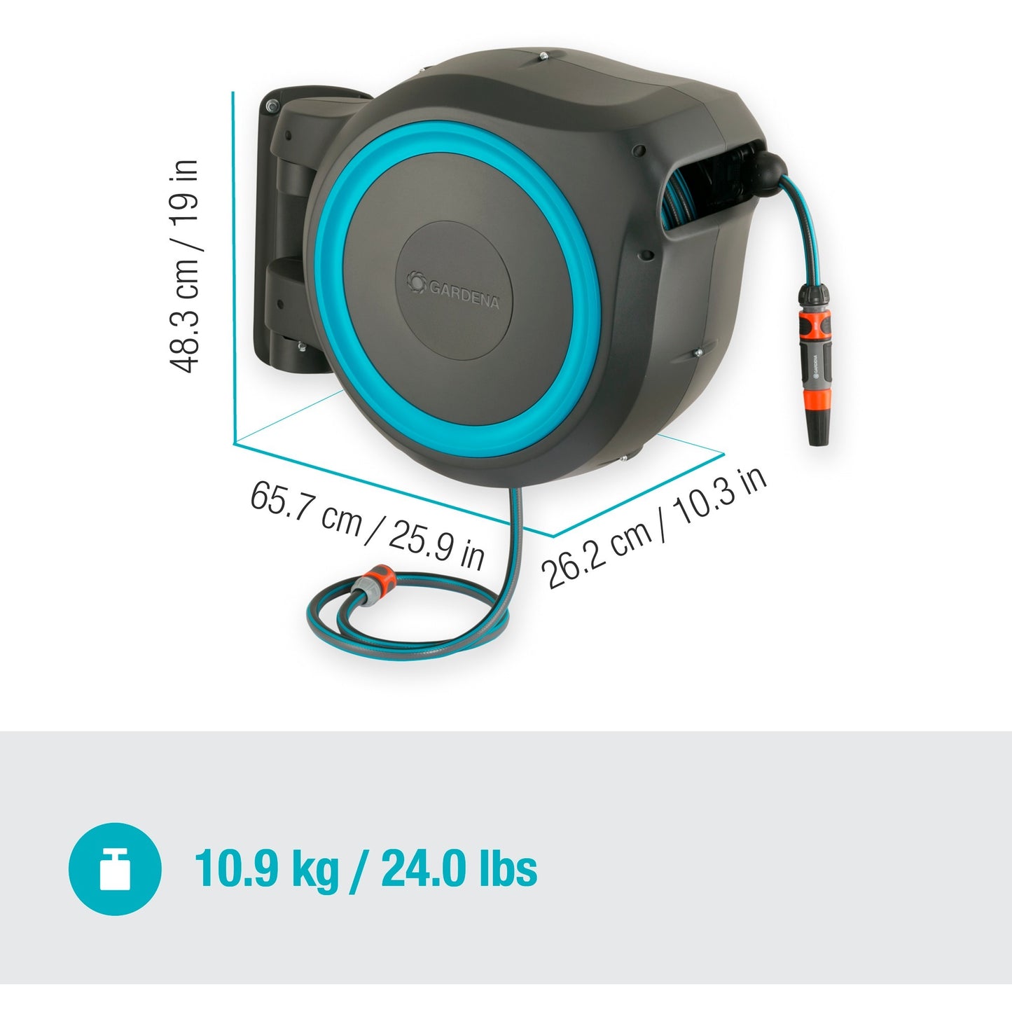 GARDENA wandslangenbox rollup m l slanghaspel (grijs turquoise, 18620-20, 25 m)