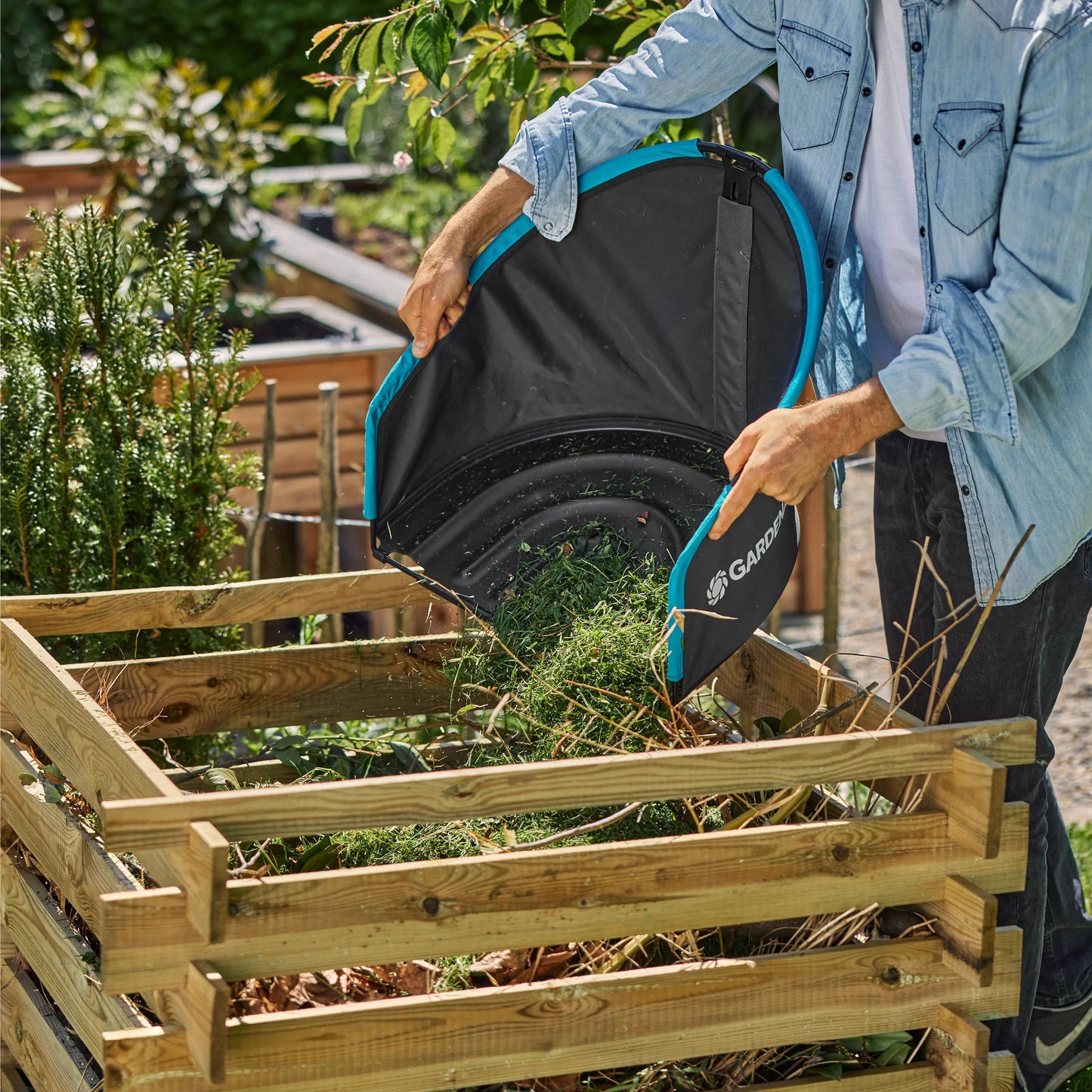 GARDENA grasopvangbak 49 liter opvangzak (grijs turquoise, 11770-20)