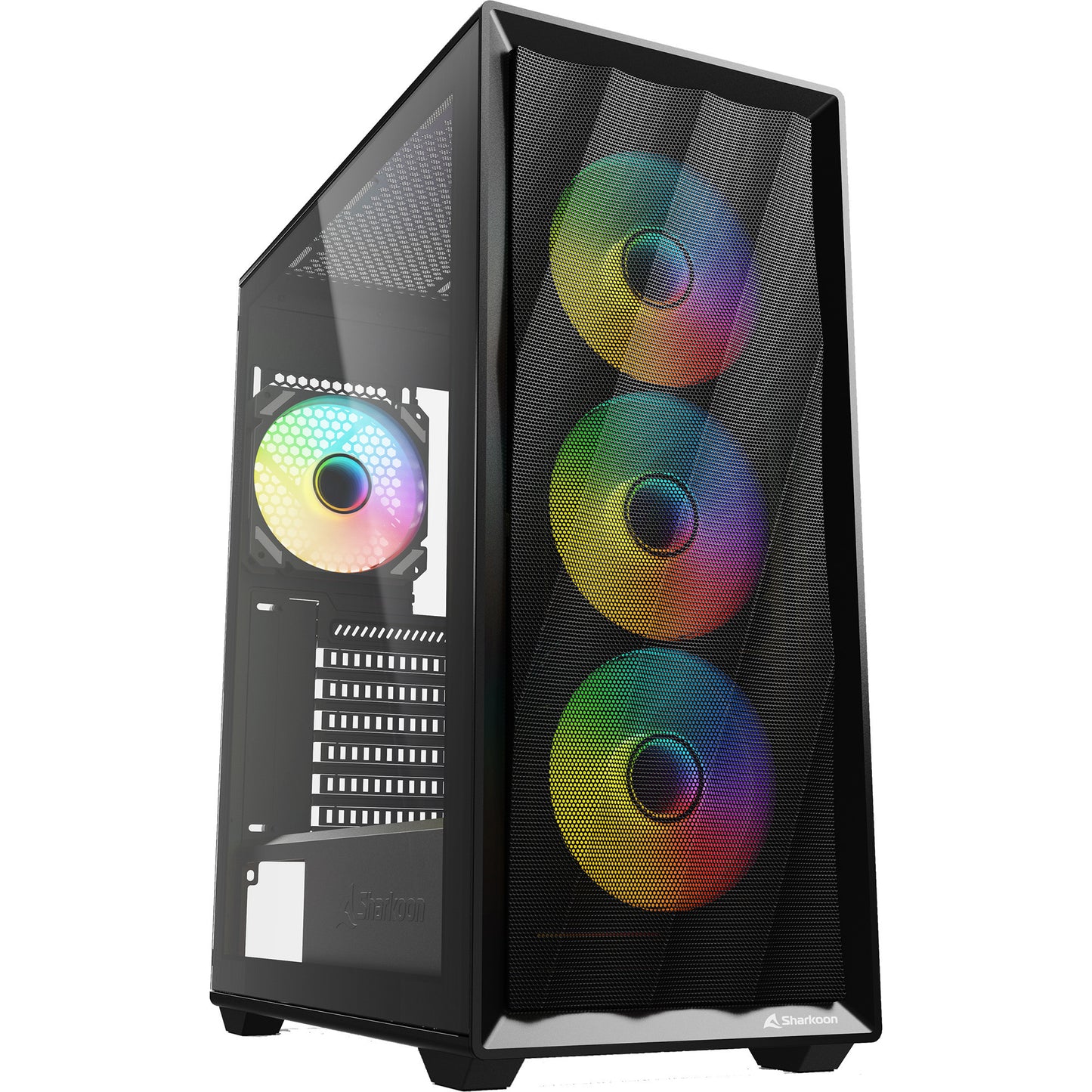 Sharkoon vk4 argb midi tower behuizing (zwart | 2x usb-a | rgb | tempered glass)