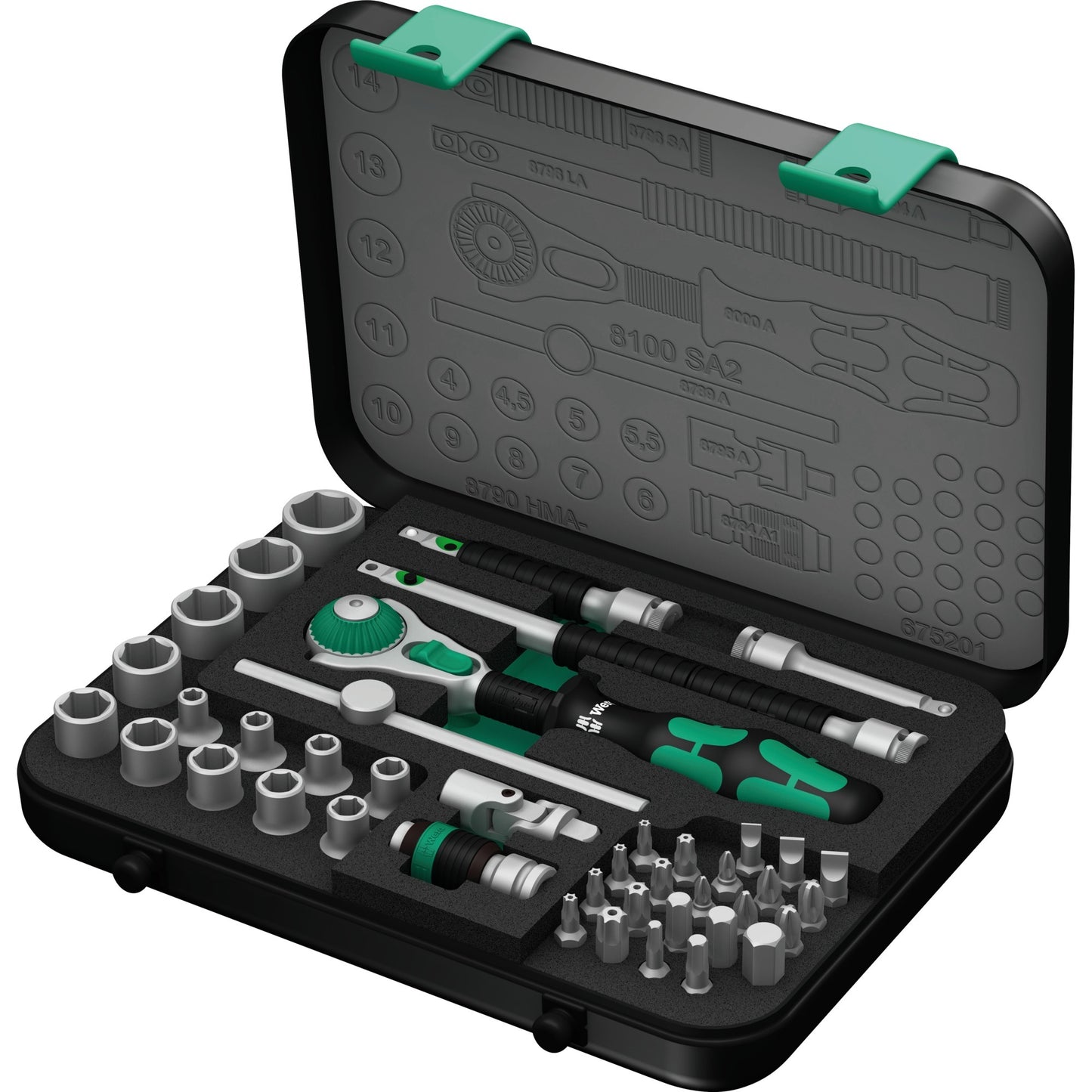 Wera 8100 sa 2 zyklop speed ratelset 1 4 gereedschapsset (zwart groen, 42-delig)