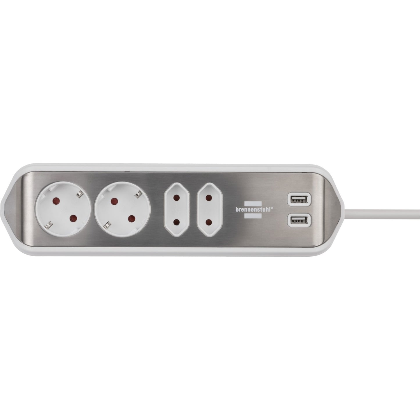 Brennenstuhl estilo hoekstekkerdoos 4-voudig stekkerdoos (wit roestvrij staal, 2x usb)