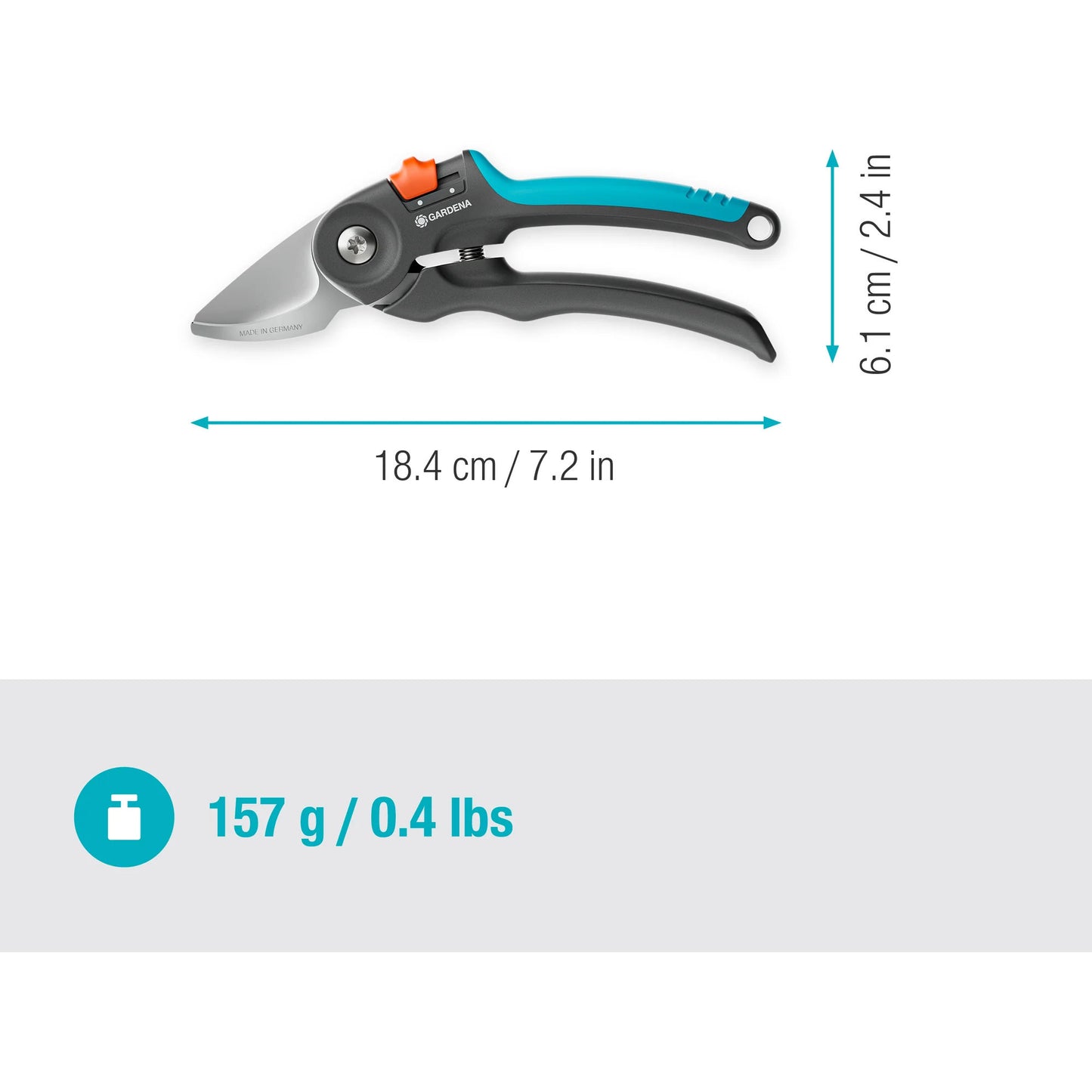 GARDENA snoeischaar premiumcut voor vers hout met bypass-snede (grijs turquoise, 22 mm snoeidiameter)