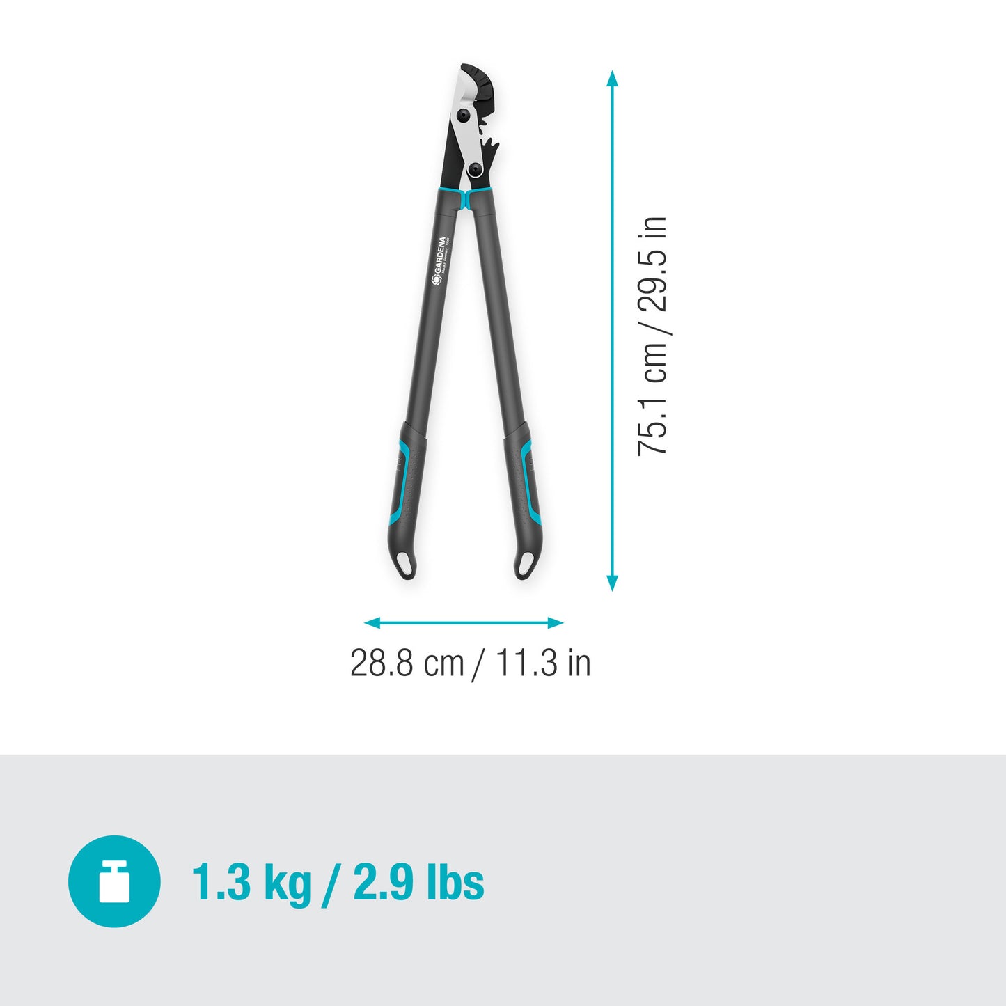 GARDENA aambeeldtakkenschaar energycut pro l, met aambeeldsnede (grijs turquoise, 75cm, voor droog hout)