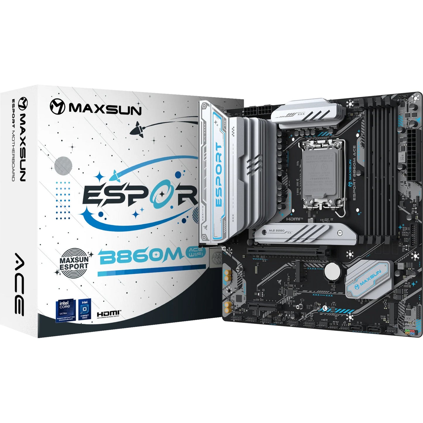 MAXSUN ms-esport b860m wifi ace socket 1851 moederbord (zwart, raid, 2.5 gb-lan, wlan, bt, sound, µatx)