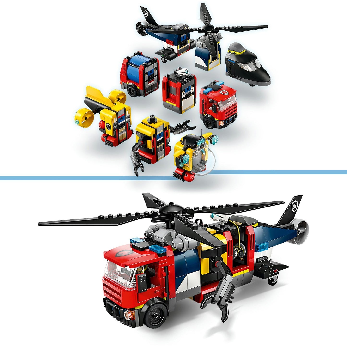LEGO city - helikopter, brandweerauto en onderzeeër remix constructiespeelgoed (60462 | set van 3 modulaire voertuigen)