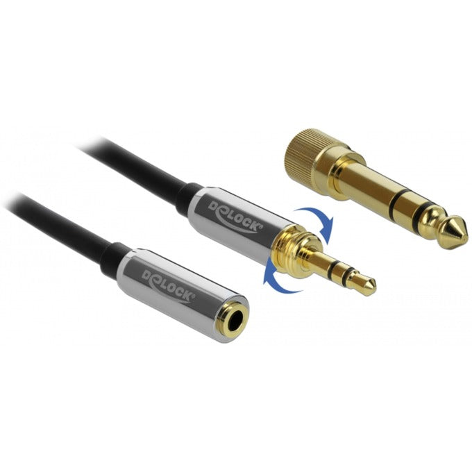 DeLOCK stereo jack 3,5 mm 3-pin male > female verlengkabel (zwart, 0,5 meter)
