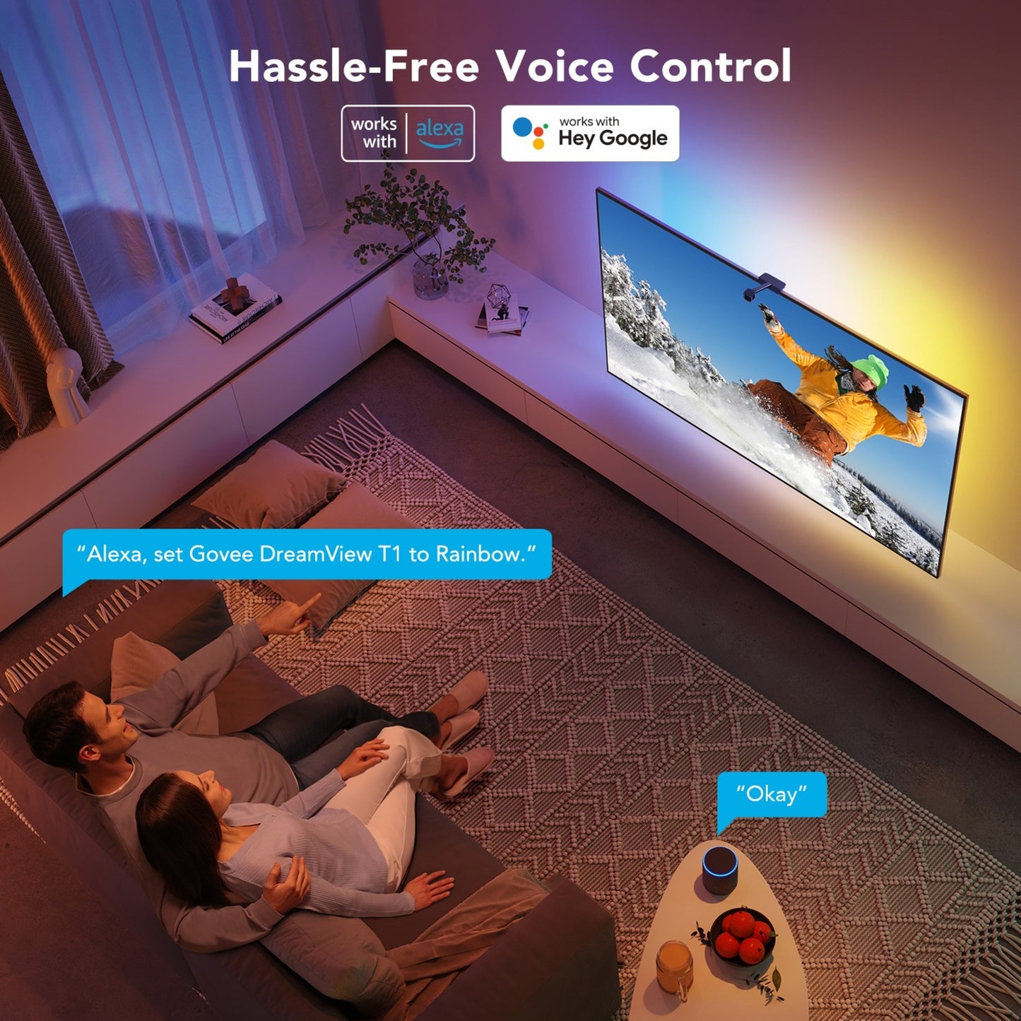 Govee h6199 dreamview t1 tv achtergrondverlichting sfeerverlichting (5 meter, rgbic, wifi, bluetooth, voor 75 - 85 inch tv's)