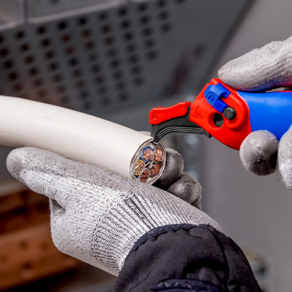 KNIPEX kabelmes, met glijschoen (rood blauw)
