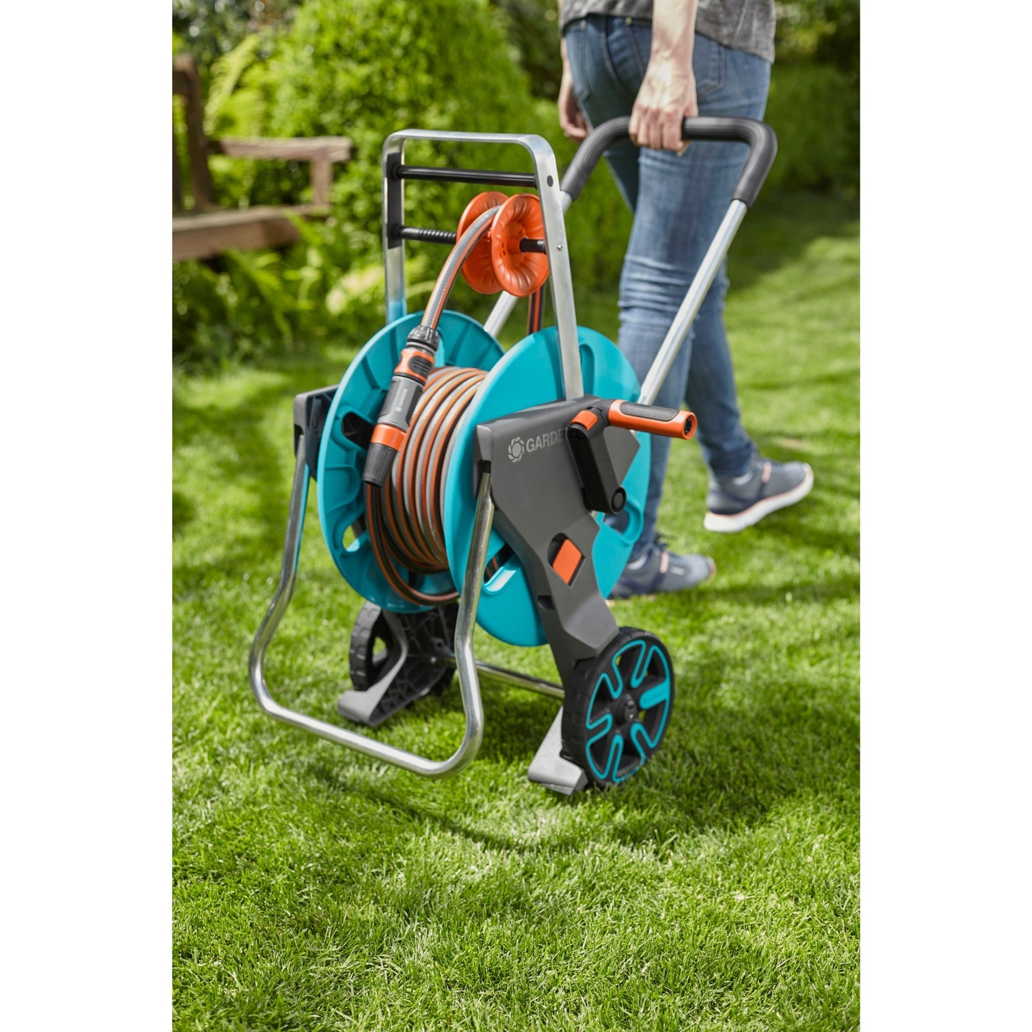 GARDENA slangenwagen aquaroll m easy set (turquoise grijs, 18517-20)