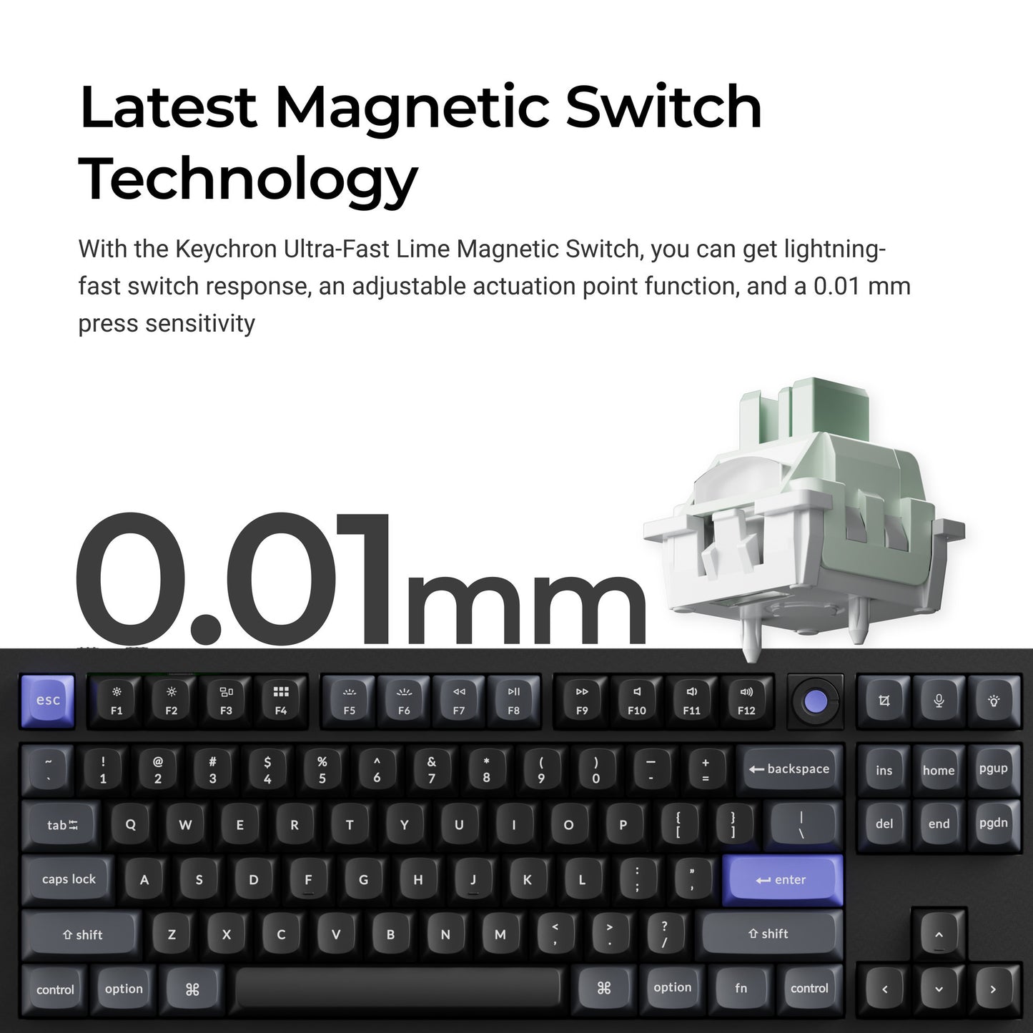 Keychron q3 he 8k magnetic switch keyboard (wit, us lay-out (qwerty), ultra-fast lime, 80% (tkl), rgb, hot swap, 8k)