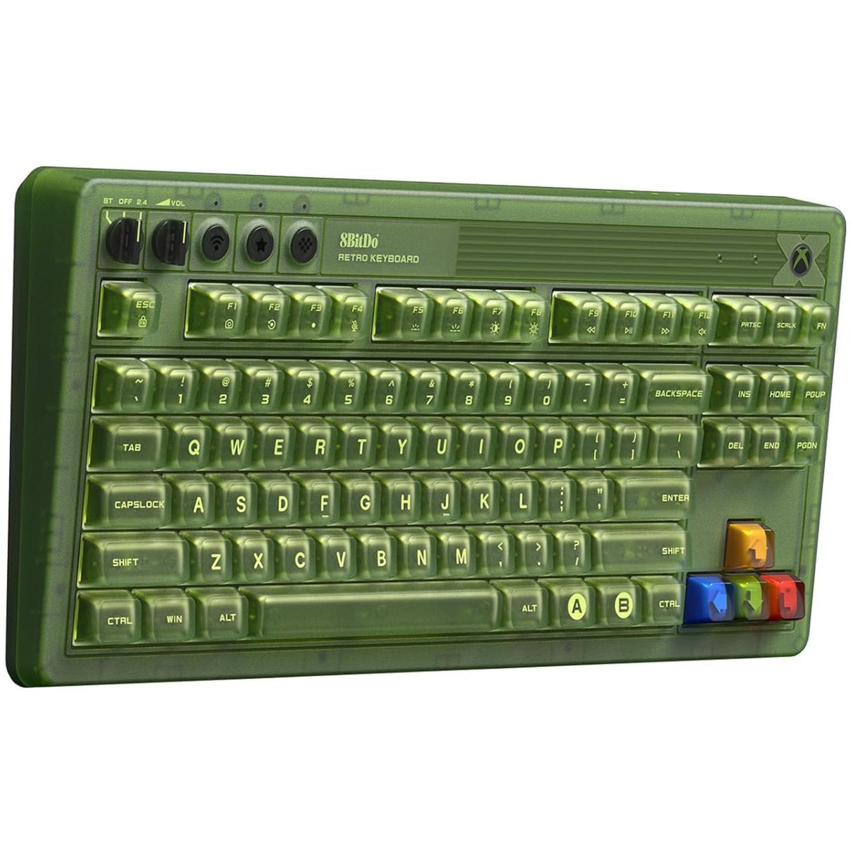 8BitDo retro 87 mechanical keyboard - xbox edition (groen, us lay-out (qwerty), kailh box jellyfish x, 80% (tkl), abs keycaps, bluetooth 5.0, wireless 2.4g, usb)