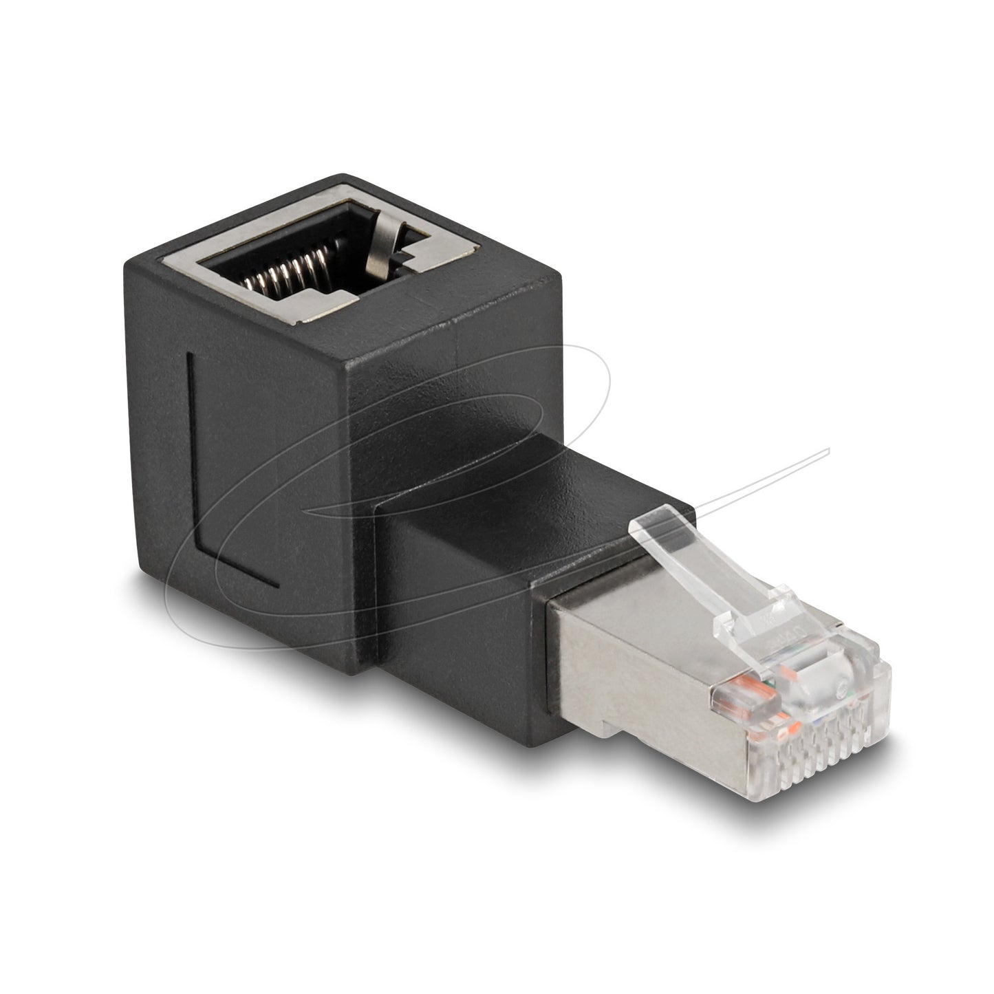 DeLOCK rj45 plug to rj45 jack adapter cat.6a 90° upwards angled (zwart)