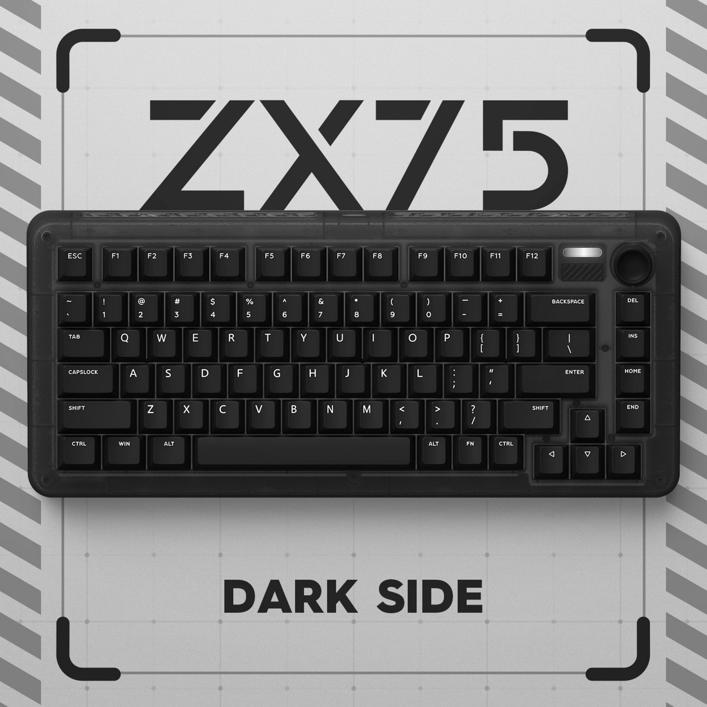 Iqunix ZX75 Dark Side Wireless Mechanical Keyboard (Zwart, US lay-out (QWERTY), Gateron Brown, 75%, RGB leds, Hot-swappable, Double-shot PBT, 2.4GHz | Bluetooth 5.1 | USB-C)