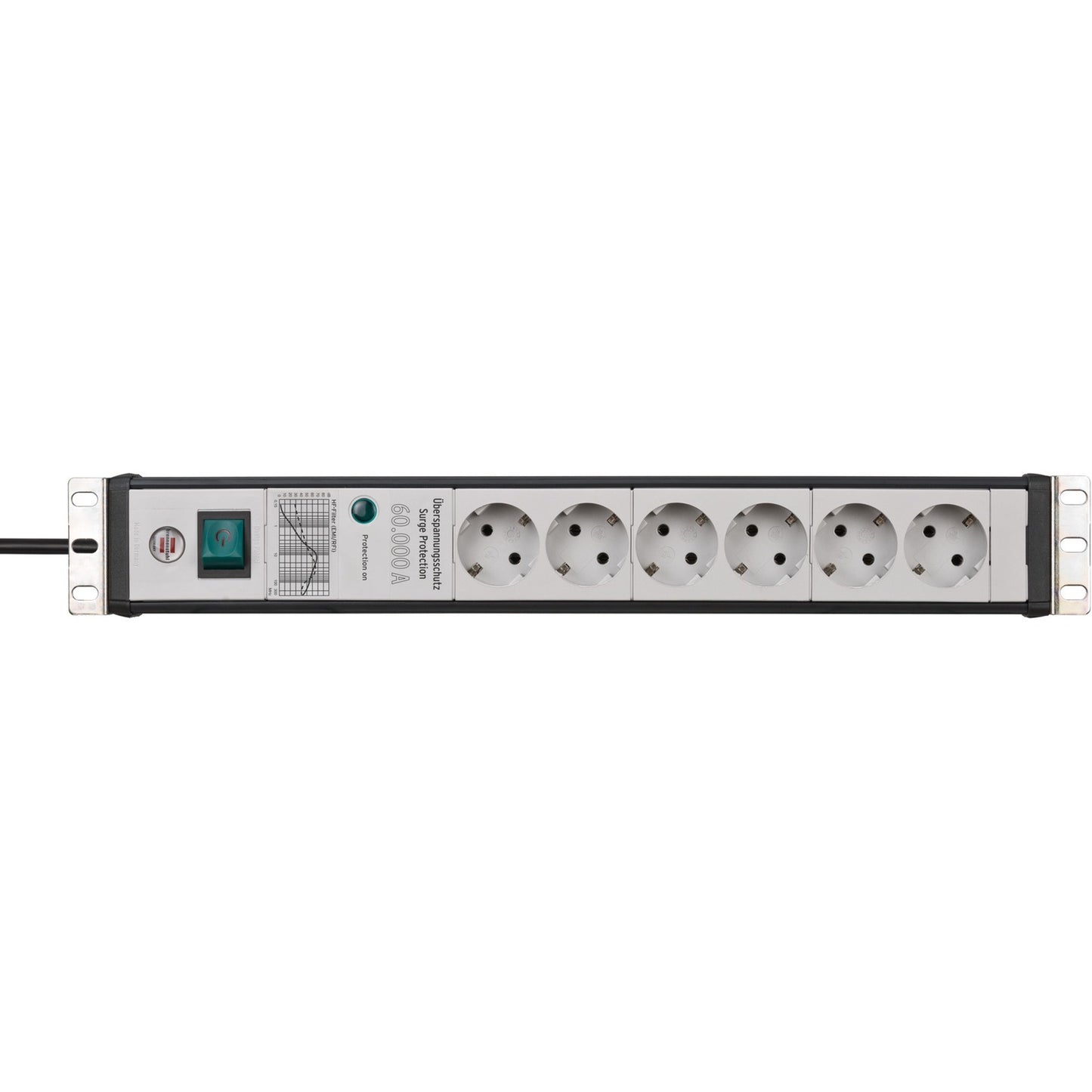 Brennenstuhl premium-line stekkerdoos 6-voudig 19 formaat stekkerdoos (zwart lichtgrijs, 3 meter, 60.000 a overspanningsbeveiliging)