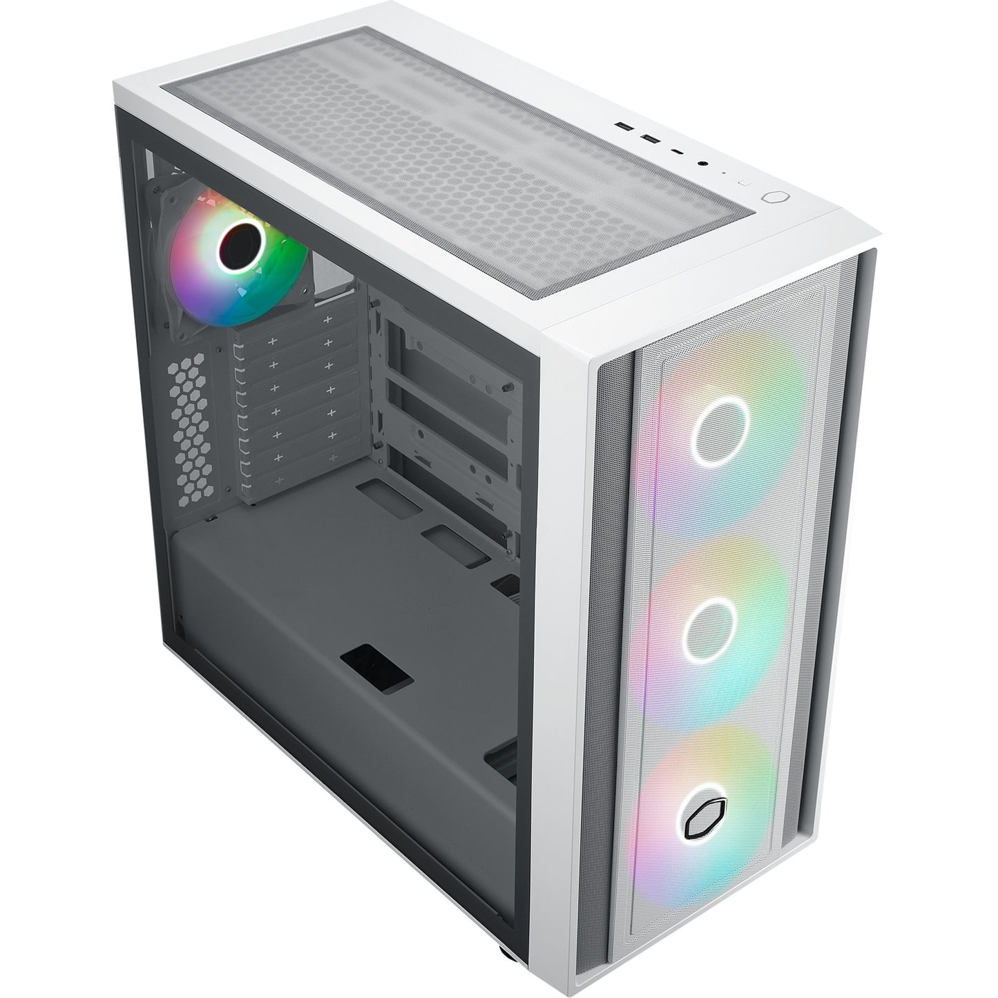 Cooler Master masterbox 600 midi tower behuizing (wit | 2x usb-a | 1x usb-c | rgb | tempered glass)
