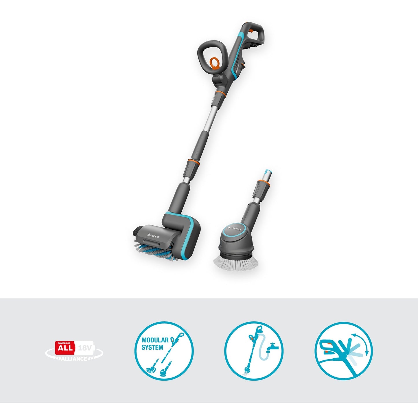 GARDENA aquabrush universal accu-multireiniger 04 18v p4a solo vloerreiniger (grijs turquoise, 14842-55, power for all alliance, accu en lader niet inbegrepen)