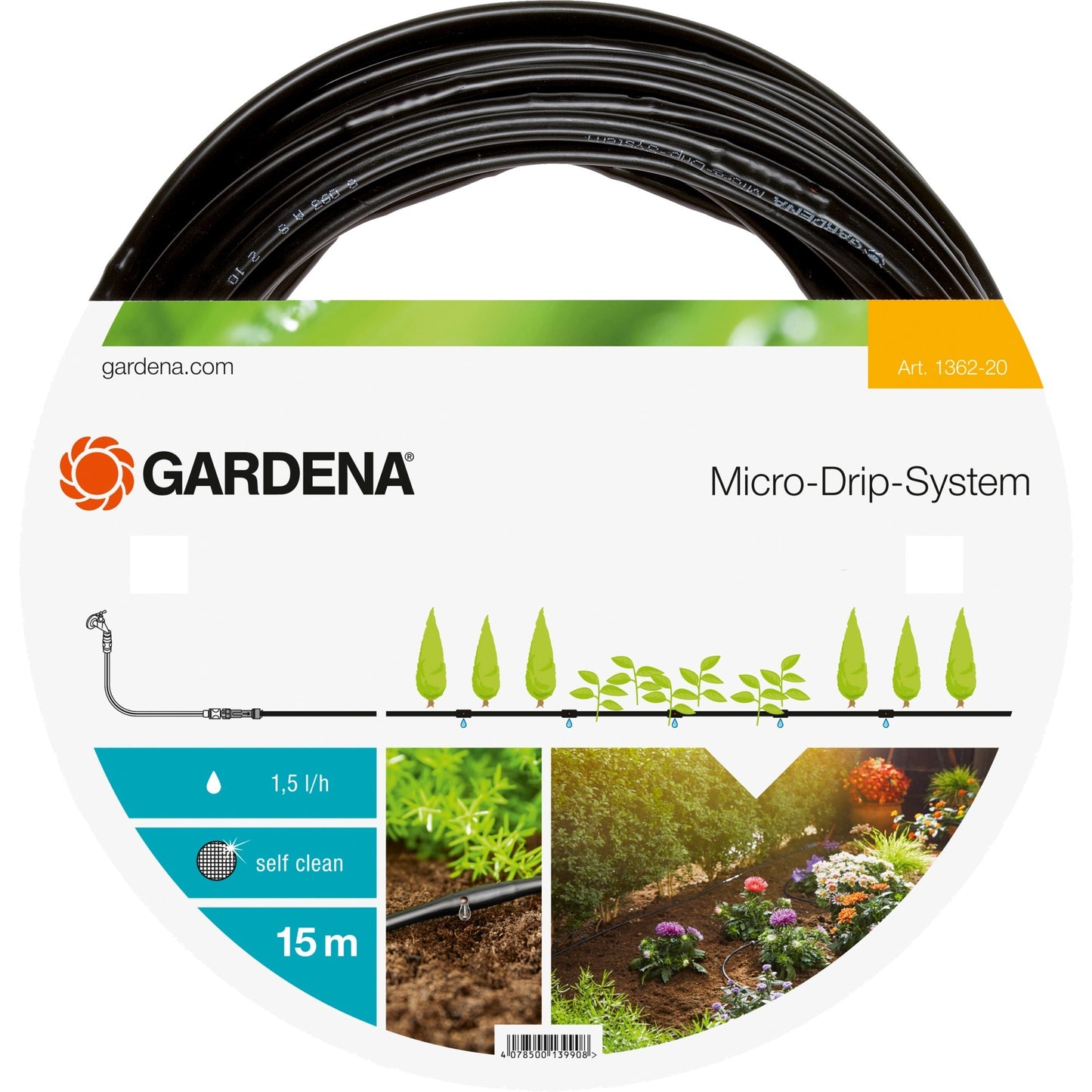 GARDENA bovengrondse druppelbuis 4,6 mm (3 16 ) druppelaar (zwart, 1362-20, 15 m)