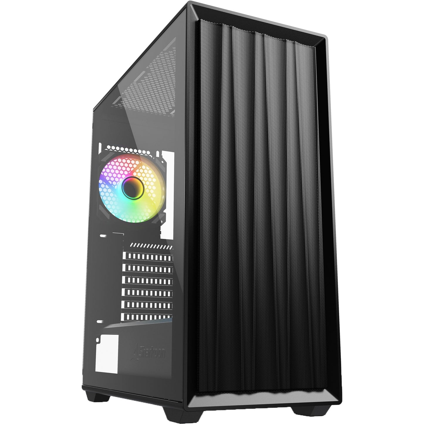 Sharkoon vk3 rgb midi tower behuizing (zwart | 2x usb-a | rgb | tempered glass)