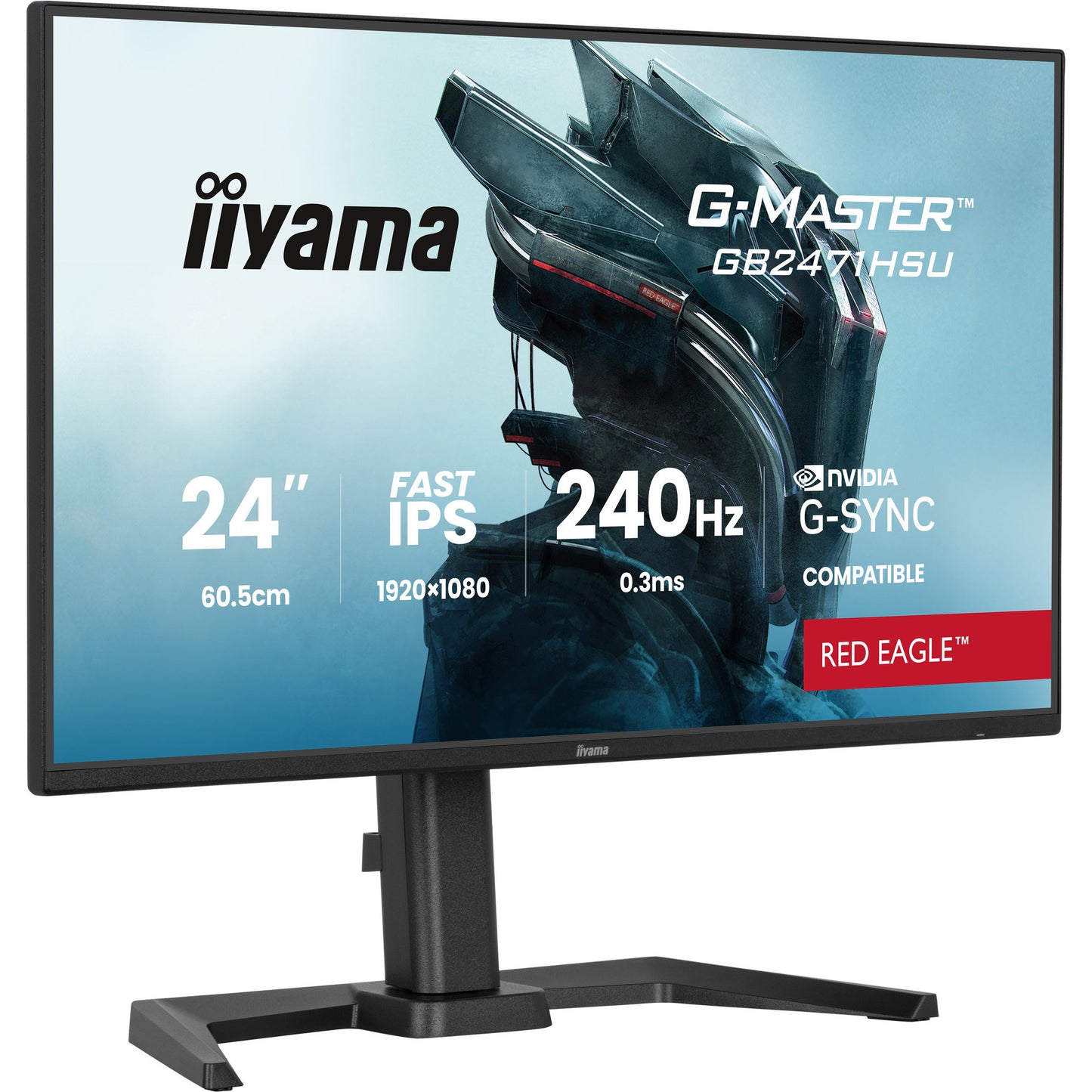 Iiyama g-master red eagle gb2471hsu-b1 23.8 gaming monitor (zwart, 2x hdmi, displayport, usb-a, usb-c, 240 hz)