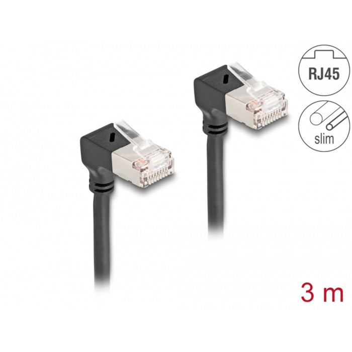 DeLOCK rj45 network cable cat.6a s ftp slim 90° downwards downwards angled 3 m kabel (zwart)