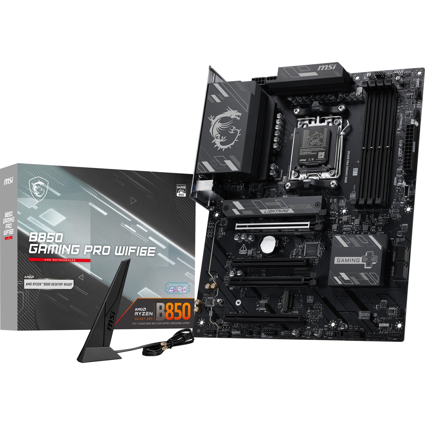 MSI b850 gaming pro wifi6e socket am5 moederbord (zwart, raid, 2.5gb-lan, wi-fi 6e, bt, sound, atx)