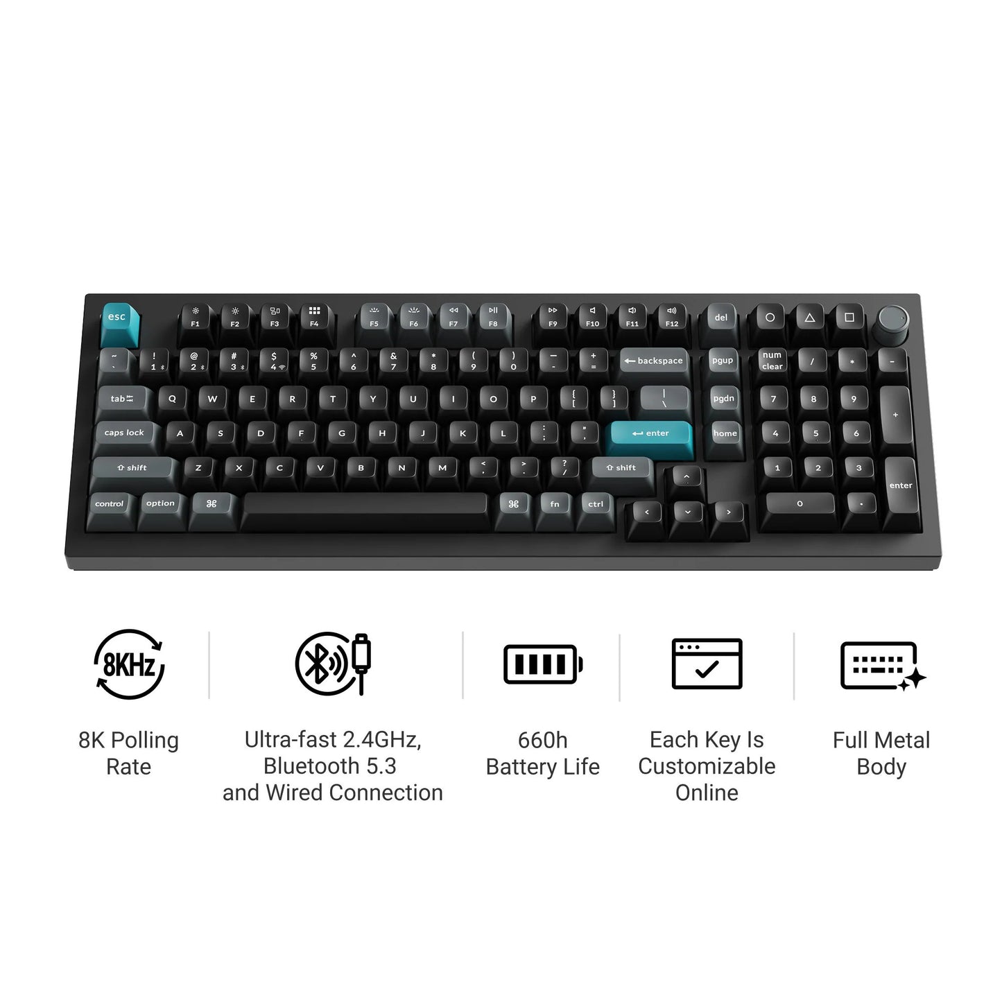 Keychron q5 ultra-m3 8k wireless custom mechanical keyboard (zwart, us lay-out (qwerty), silk pom brown, 96%, rgb, hot swap, 8k, 2.4 ghz | bluetooth 5.2 | usb-c)