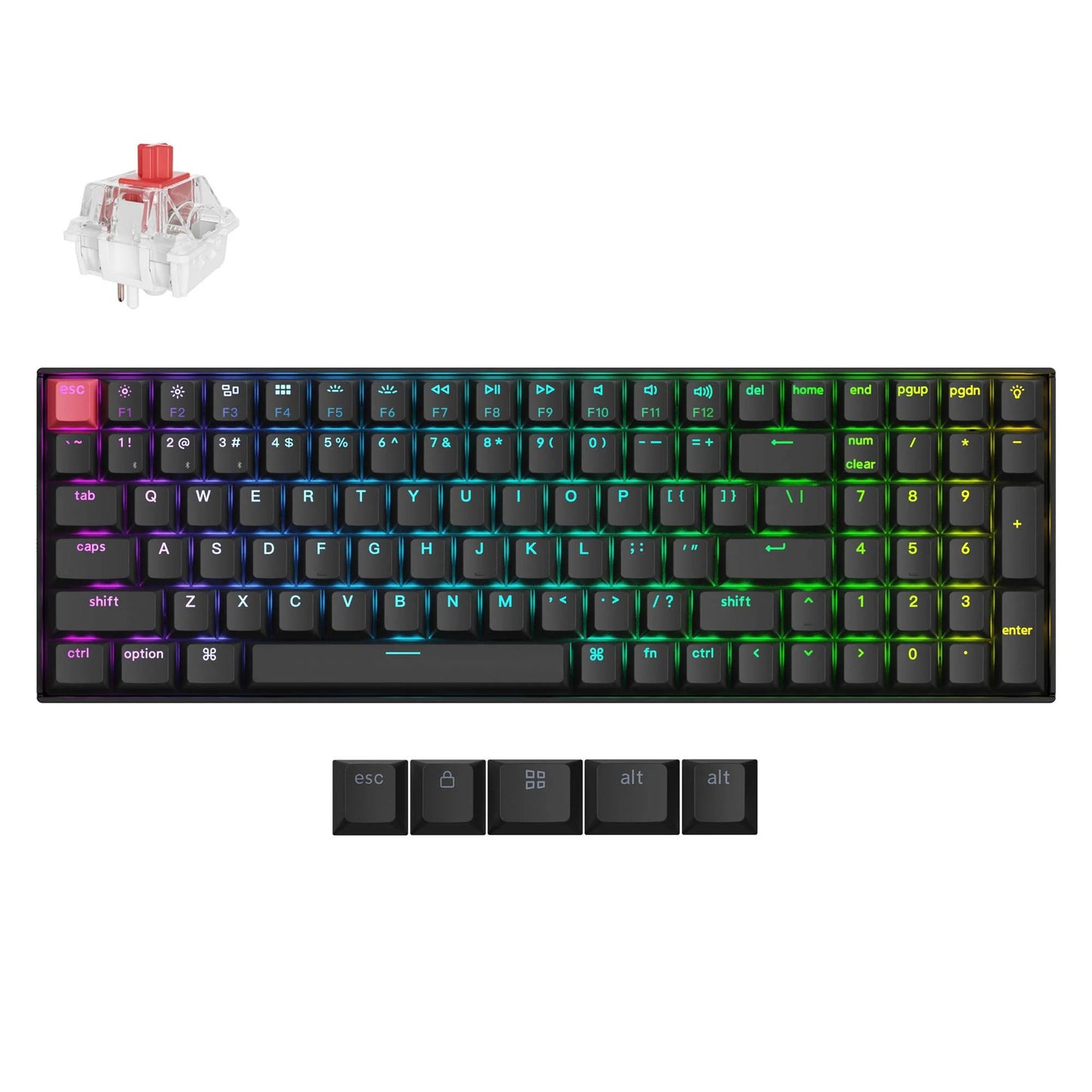 Keychron k4x-h1 rgb mechanisch toetsenbord (zwart, us lay-out (qwerty), super red, 96%, rgb, cherry double-shot pbt keycaps, hot swap, bluetooth | usb-c)