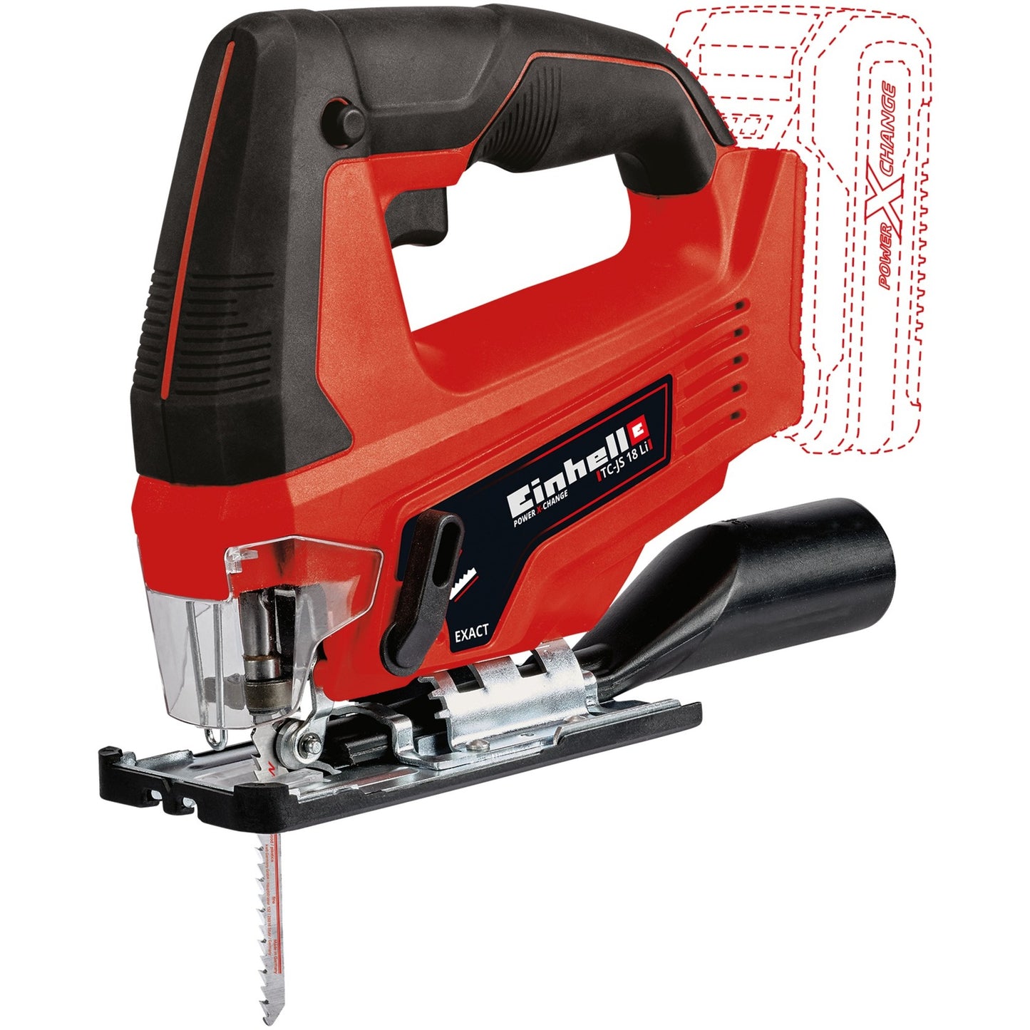 EINHELL accu decoupeerzaag tc-js 18 li solo (rood zwart, accu en oplader niet inbegrepen)