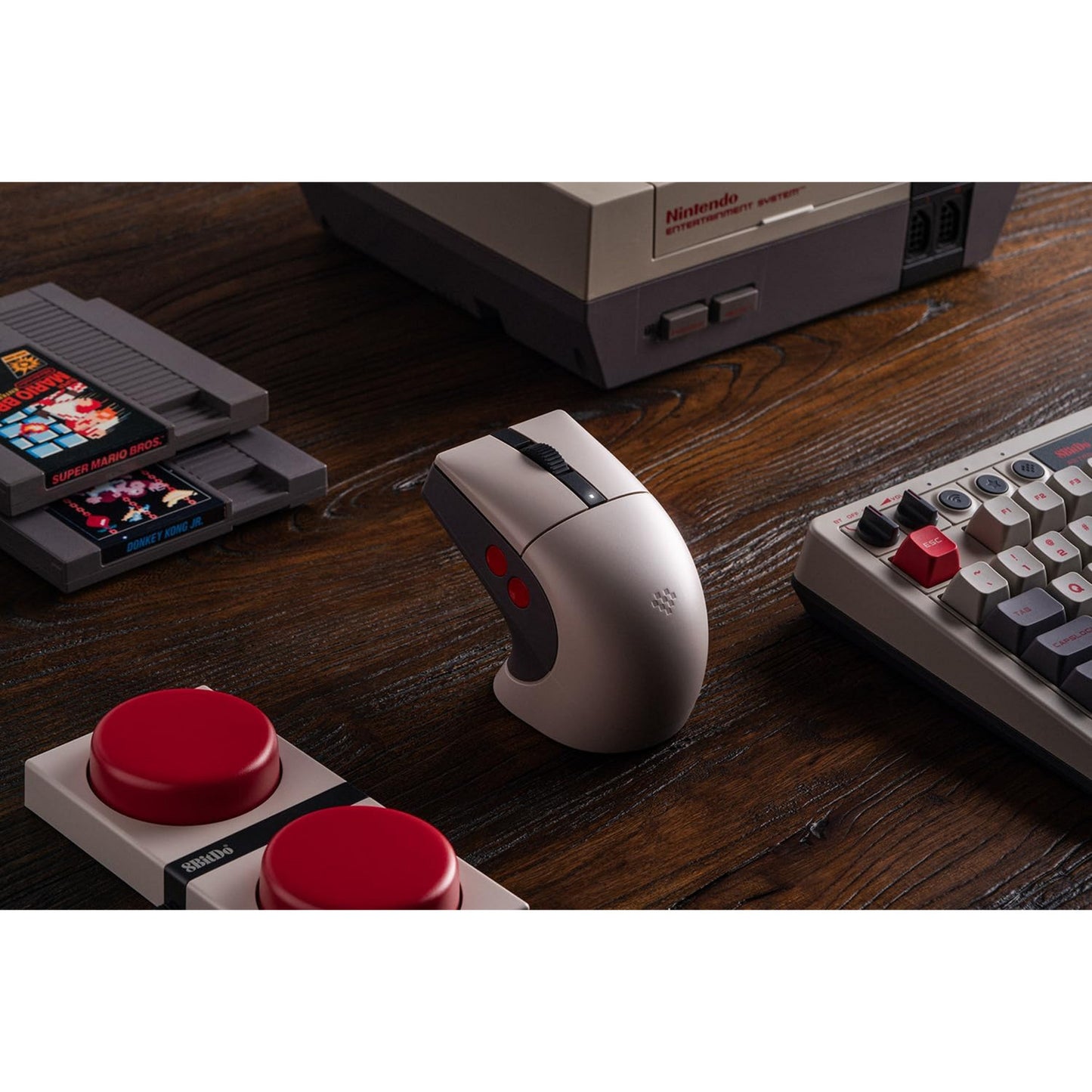 8BitDo retro r8 mouse - n edition (grijs rood, 50 - 26000 dpi, bluetooth usb-c 2.4 ghz)