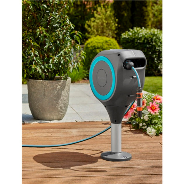 GARDENA patio slangenbox rollup s slanghaspel (grijs wit, 15 meter, incl. reinigingsspuit)