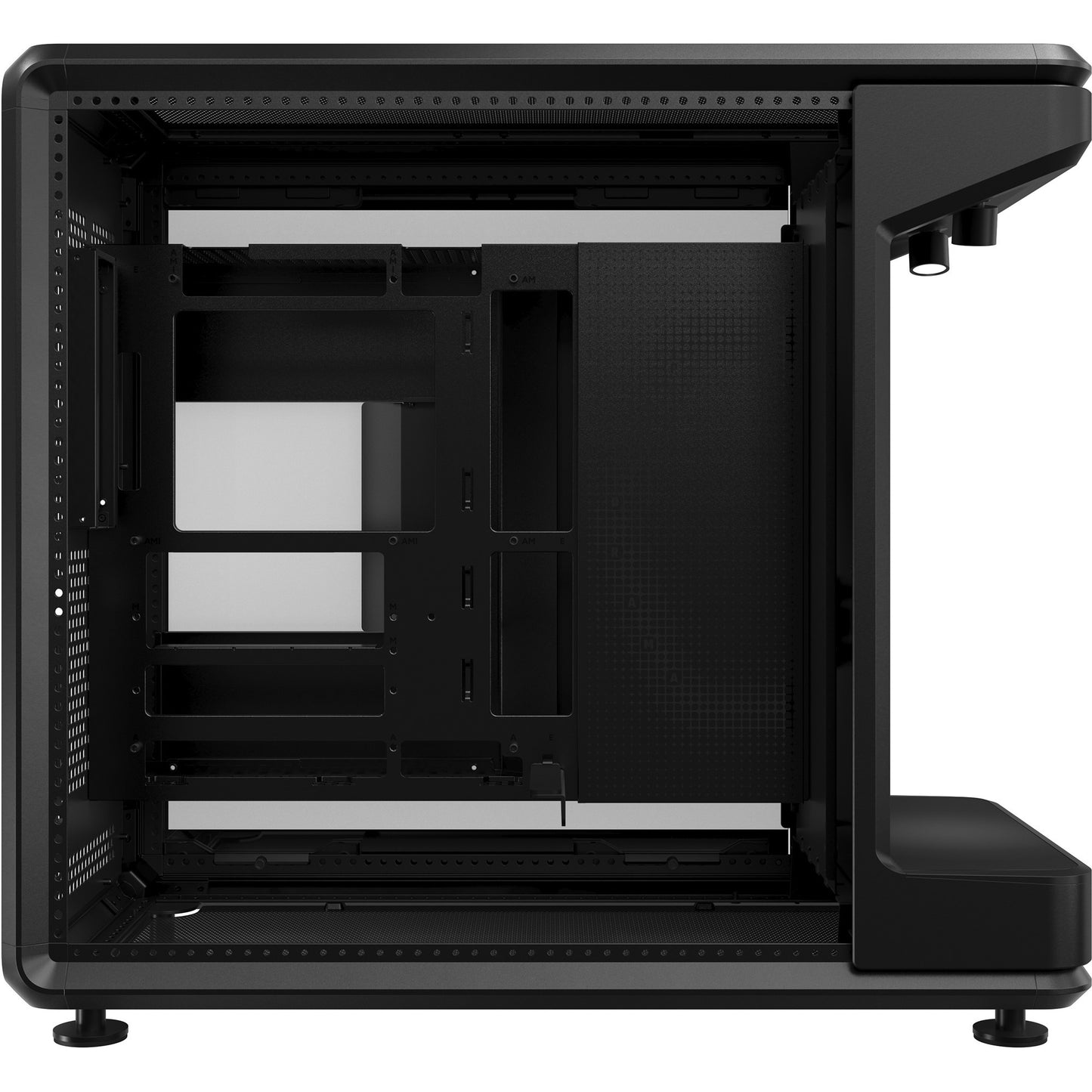 Cooler Master masterframe 360 stage mirror midi tower behuizing (zwart | 2x usb-a | 1x usb-c | rgb | tempered glass)