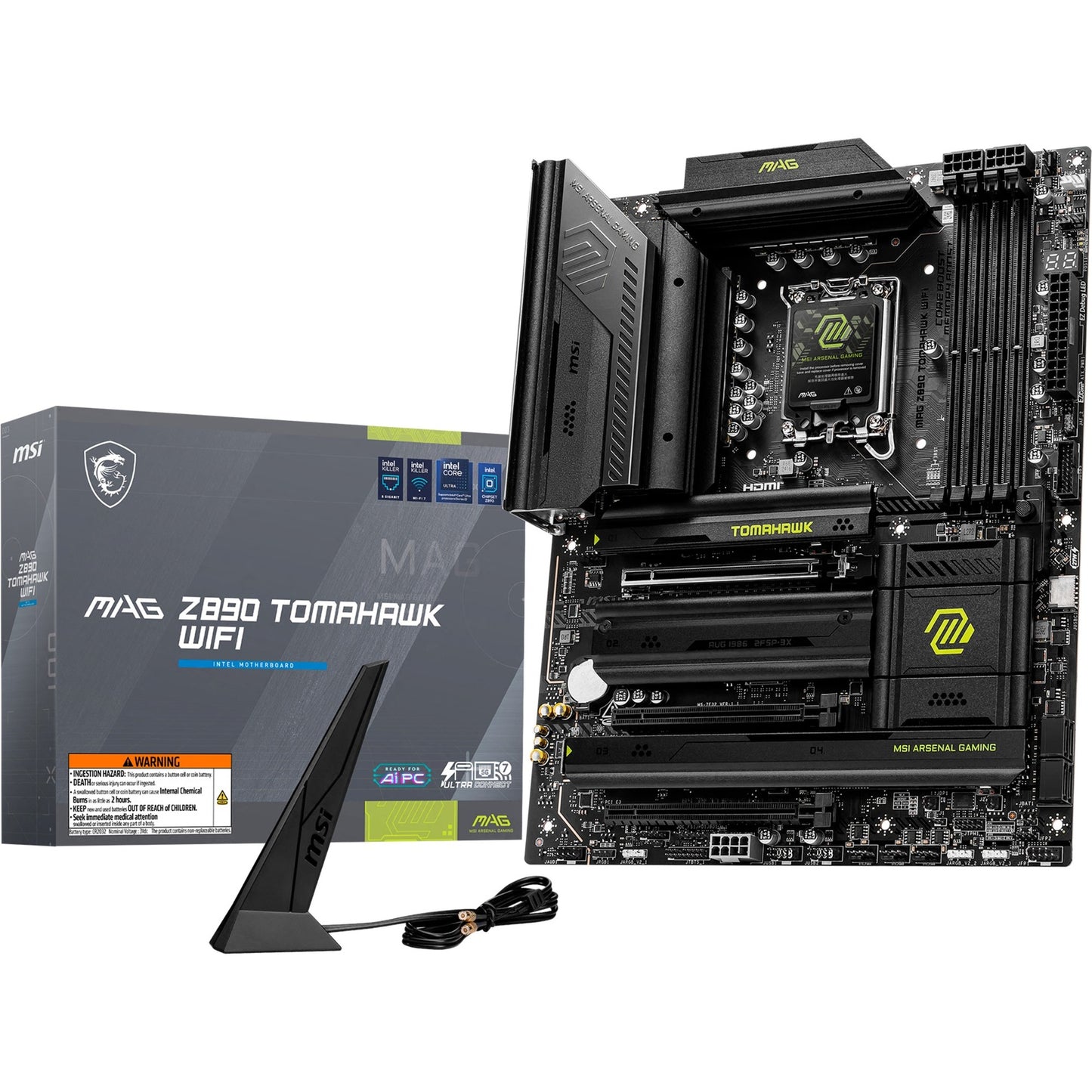 MSI mag z890 tomahawk wifi socket 1851 moederbord (zwart geel, raid, 5gb-lan, wi-fi 7, bt, sound, atx)
