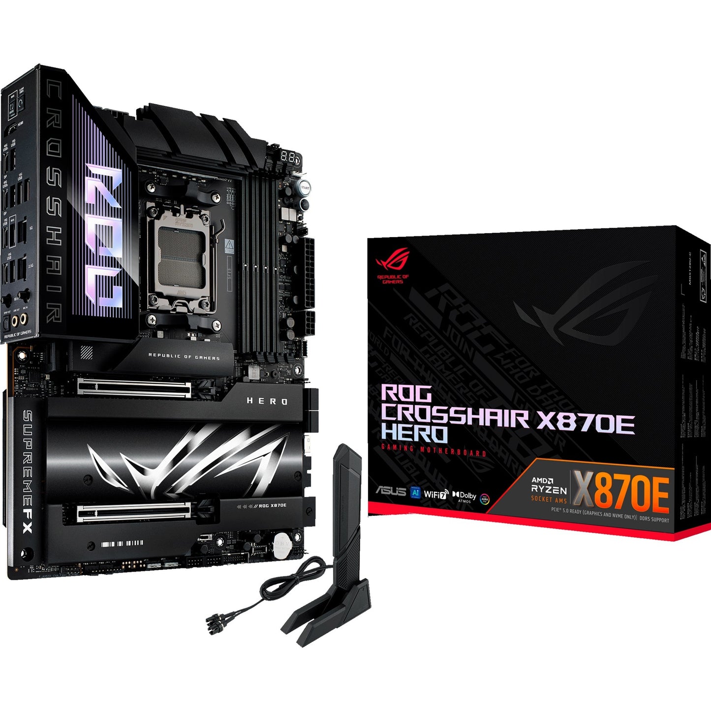 ASUS rog crosshair x870e hero socket am5 moederbord (raid, 5gb-lan, 2,5gb-lan, wi-fi 7, bt, sound, atx)