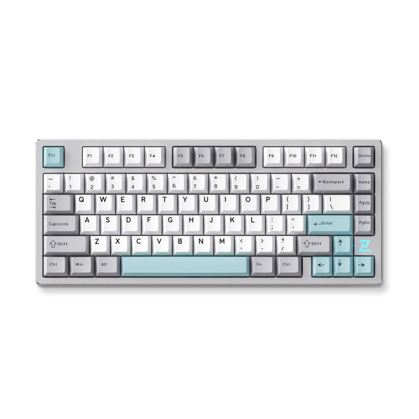 MCHOSE Z75S Gray Blue Cabbage Tofu Metal Top Cover Wireless Mechanical RGB toetsenbord (Grijs, US lay-out (QWERTY), KTT Cabbage Tofu V2, 75%, RGB, Hot swap, Double-shot PBT, draadloos | Bluetooth | USB-C)