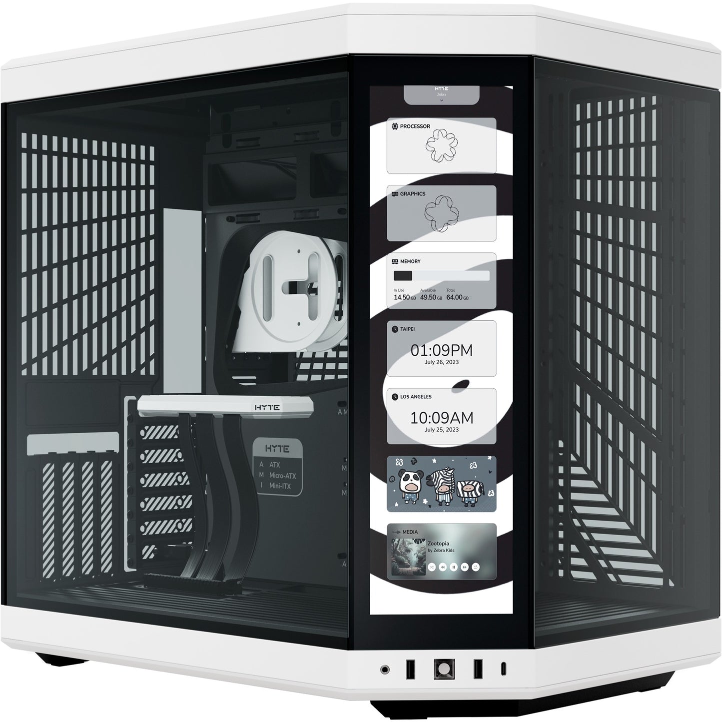 HYTE y70 touch infinite midi tower behuizing (wit zwart | 2x usb-a | 1x usb-c | tempered glass)
