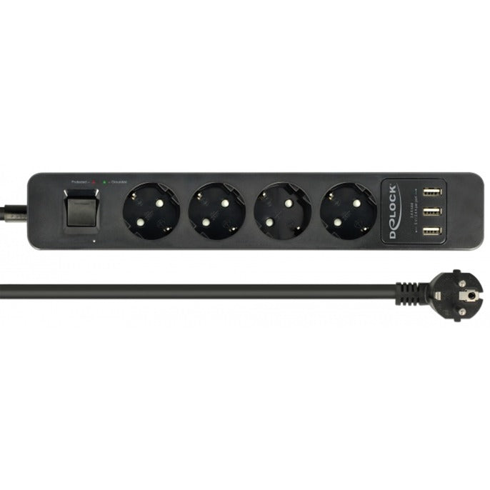 DeLOCK 4-weg stekkerdoos met usb-poorten stekkerdoos (zwart)